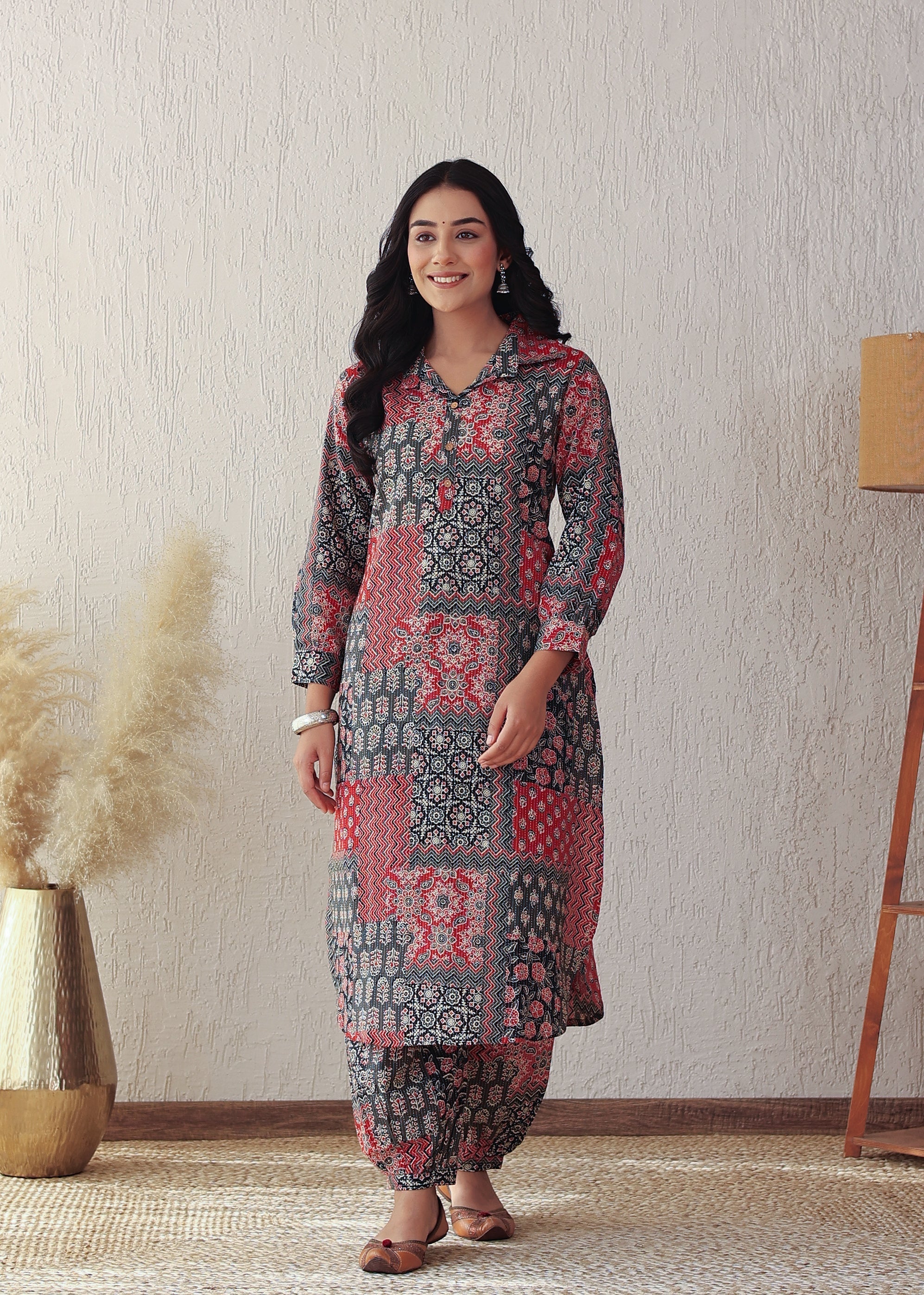 Plus Size Colorful Kantha Cotton Kurta Set with Afgani Pant