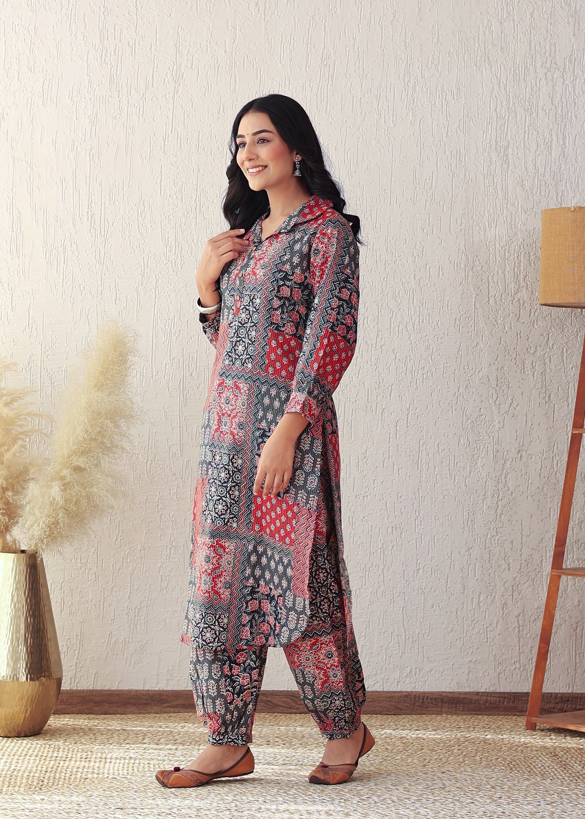 Plus Size Colorful Kantha Cotton Kurta Set with Afgani Pant