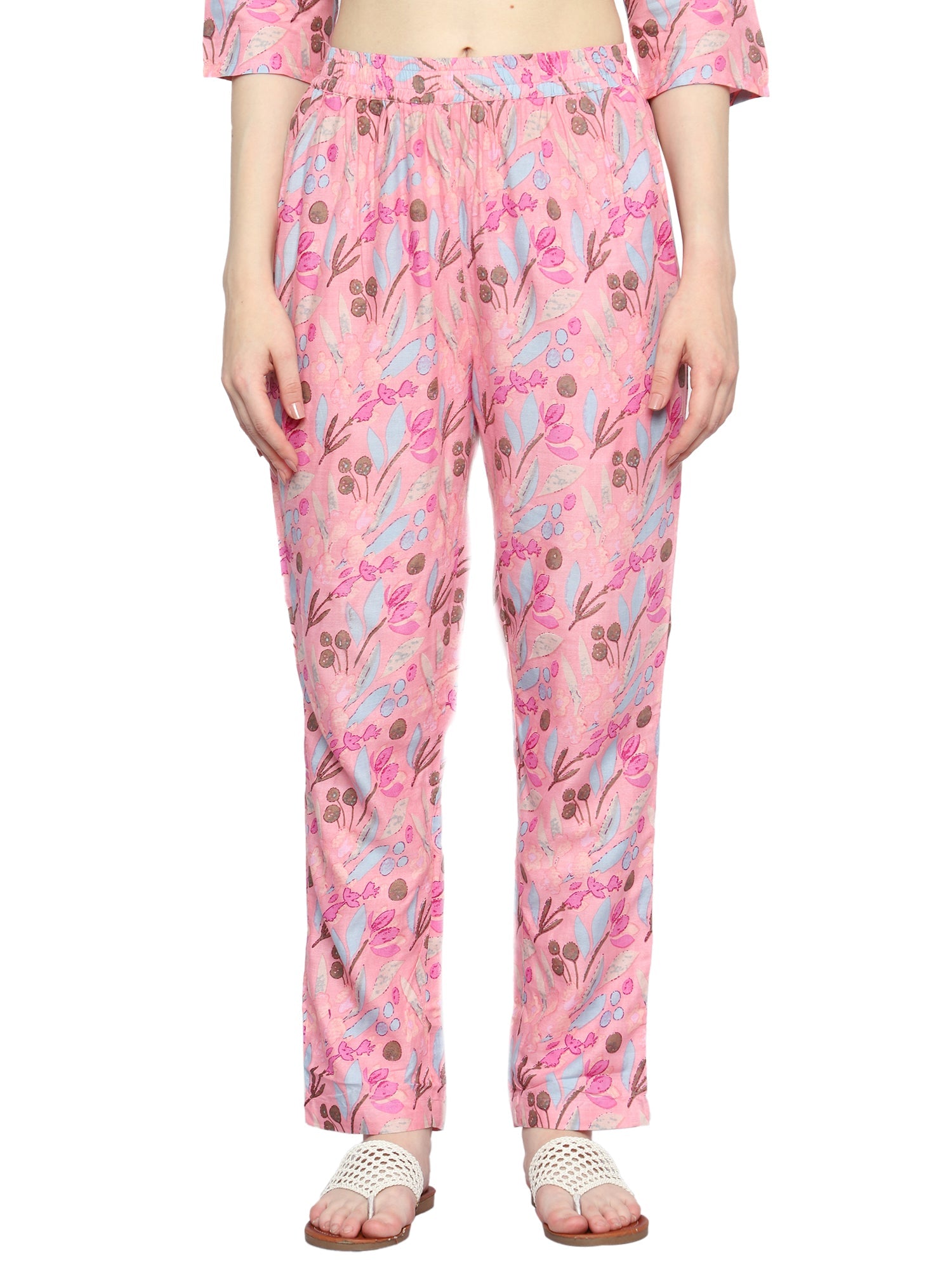 Pink Printed Rayon Co-ord Set with V-Neck and Pocket