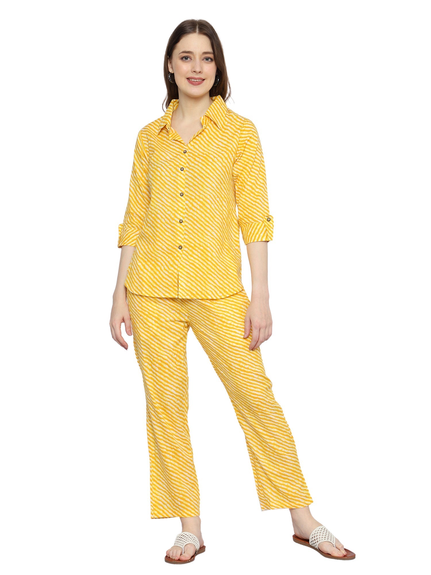 Plus Size Vibrant Rayon Co-ord Set with Yellow Prints