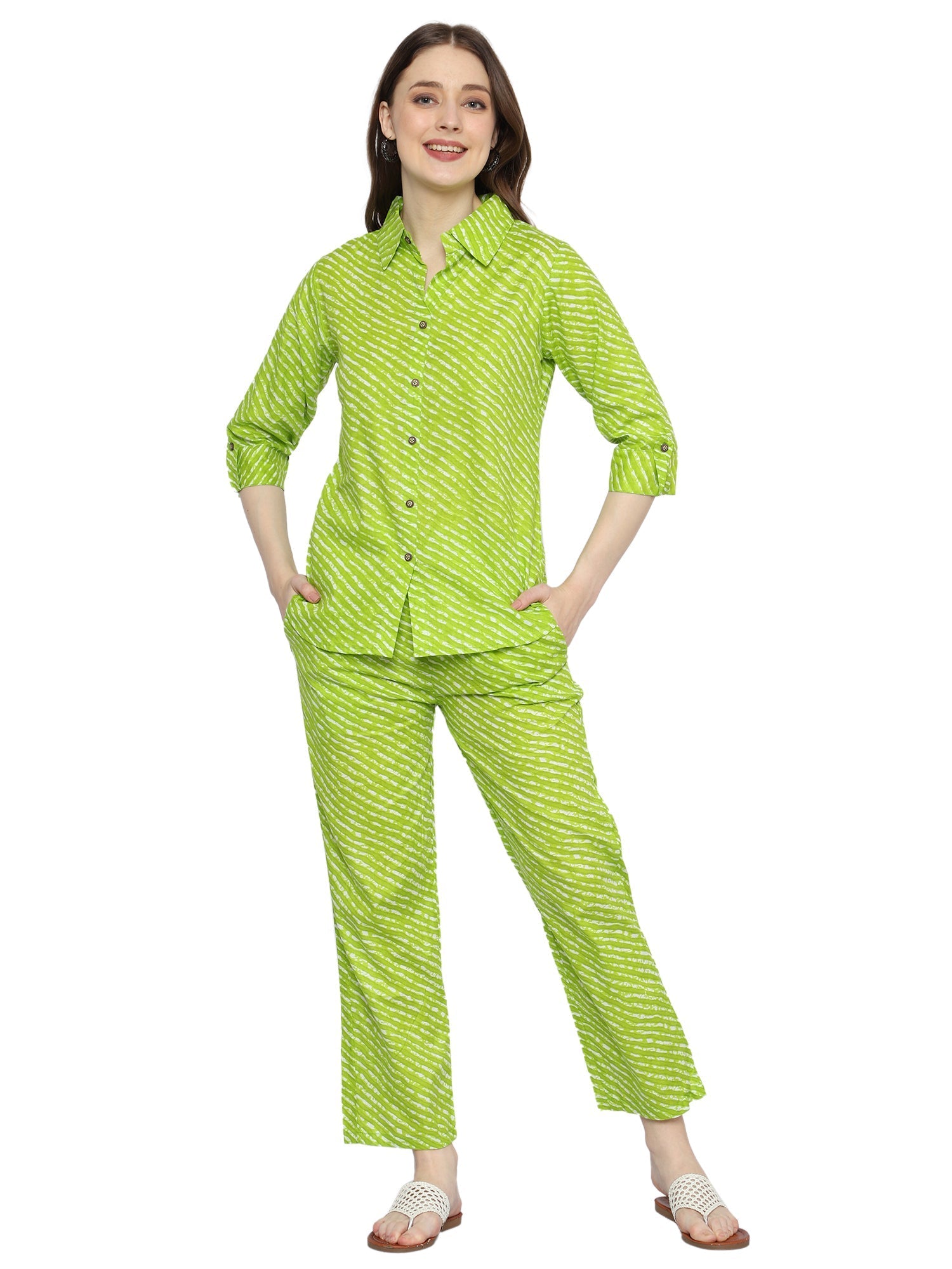 Plus Size Vibrant Rayon Co-ord Set with Green Prints