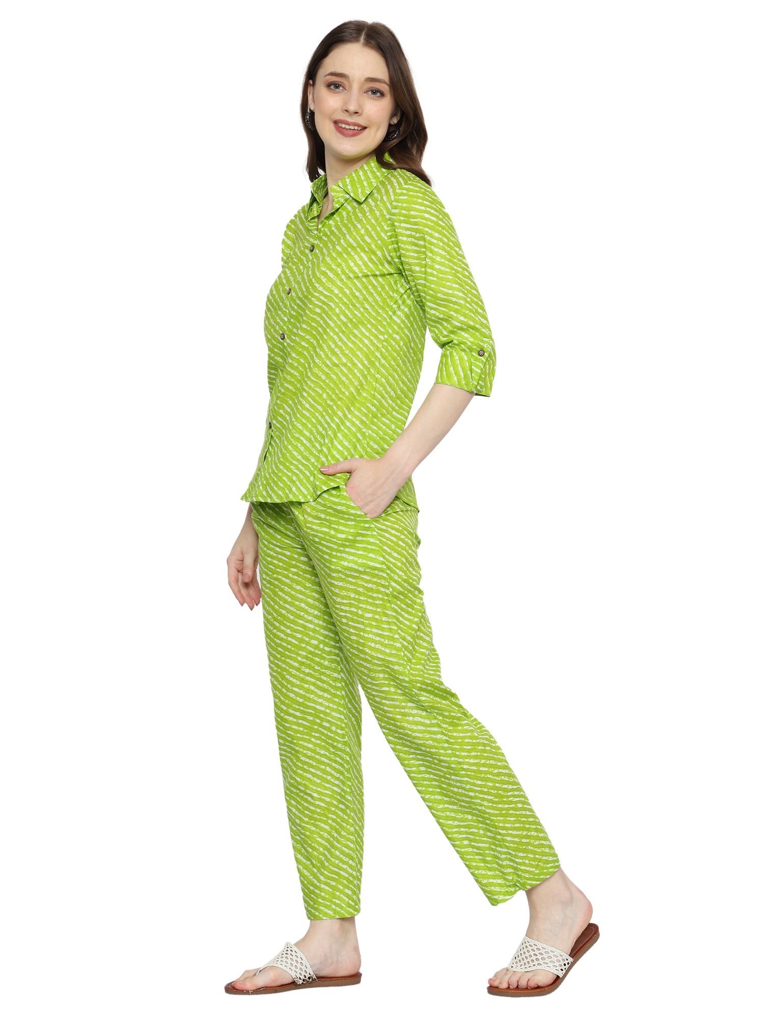 Vibrant Rayon Co-ord Set with Green Prints