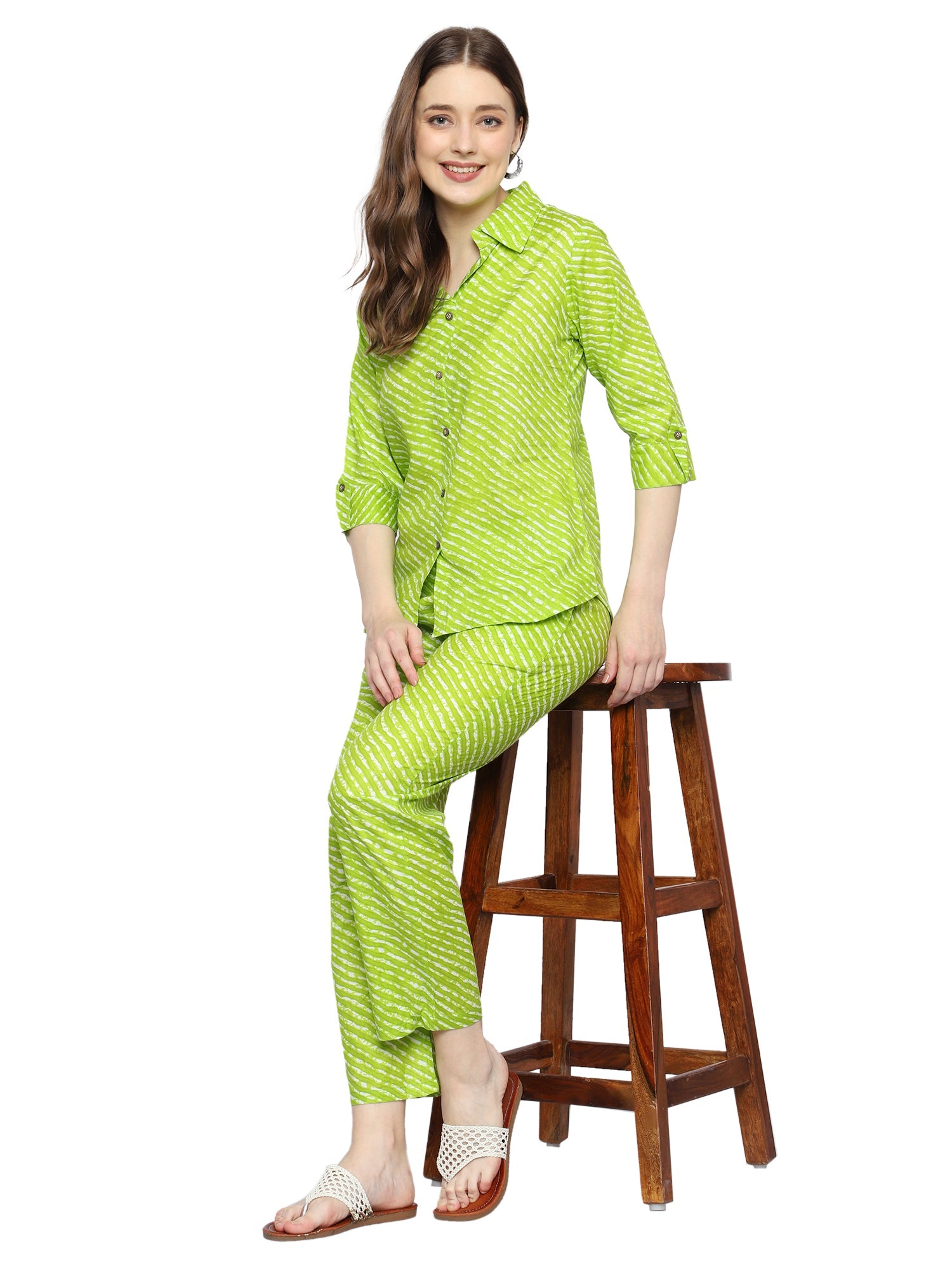 Vibrant Rayon Co-ord Set with Green Prints