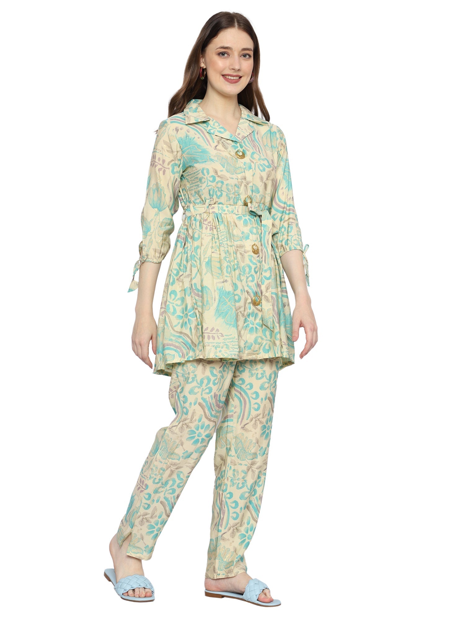 Plus Size Cotton Ethnic Co-ord Set with Floral Print
