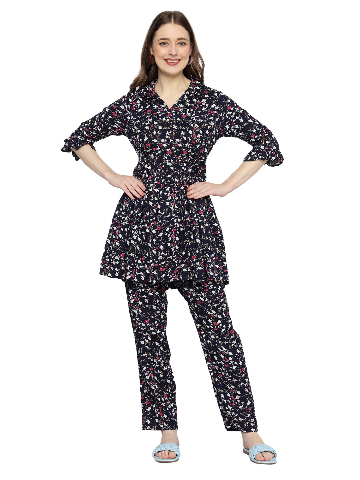 Chic Floral Print Co-ord Set: Rayon Fabric