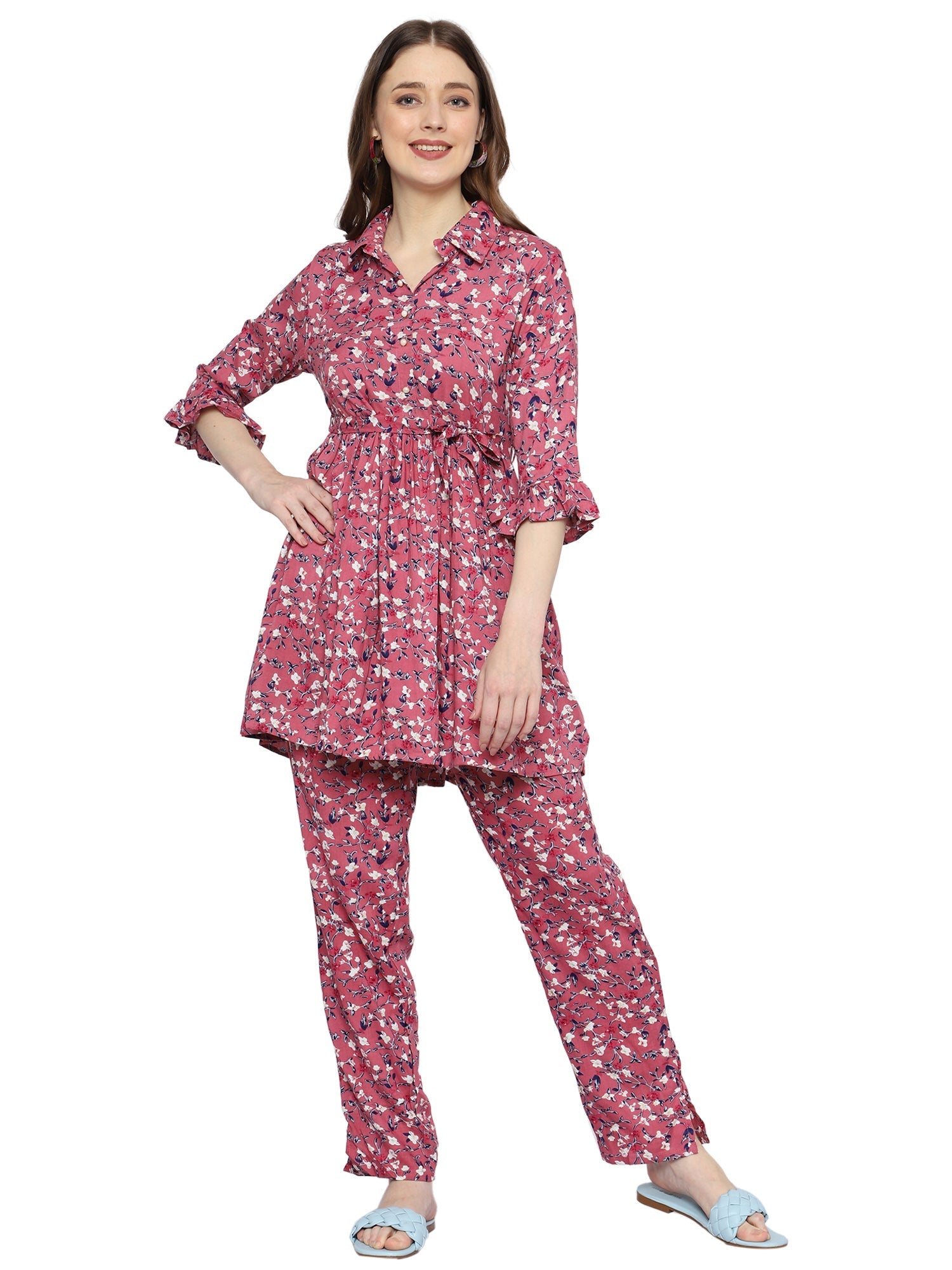 Plus Size Chic Floral Print Co-ord Set: Rayon Fabric