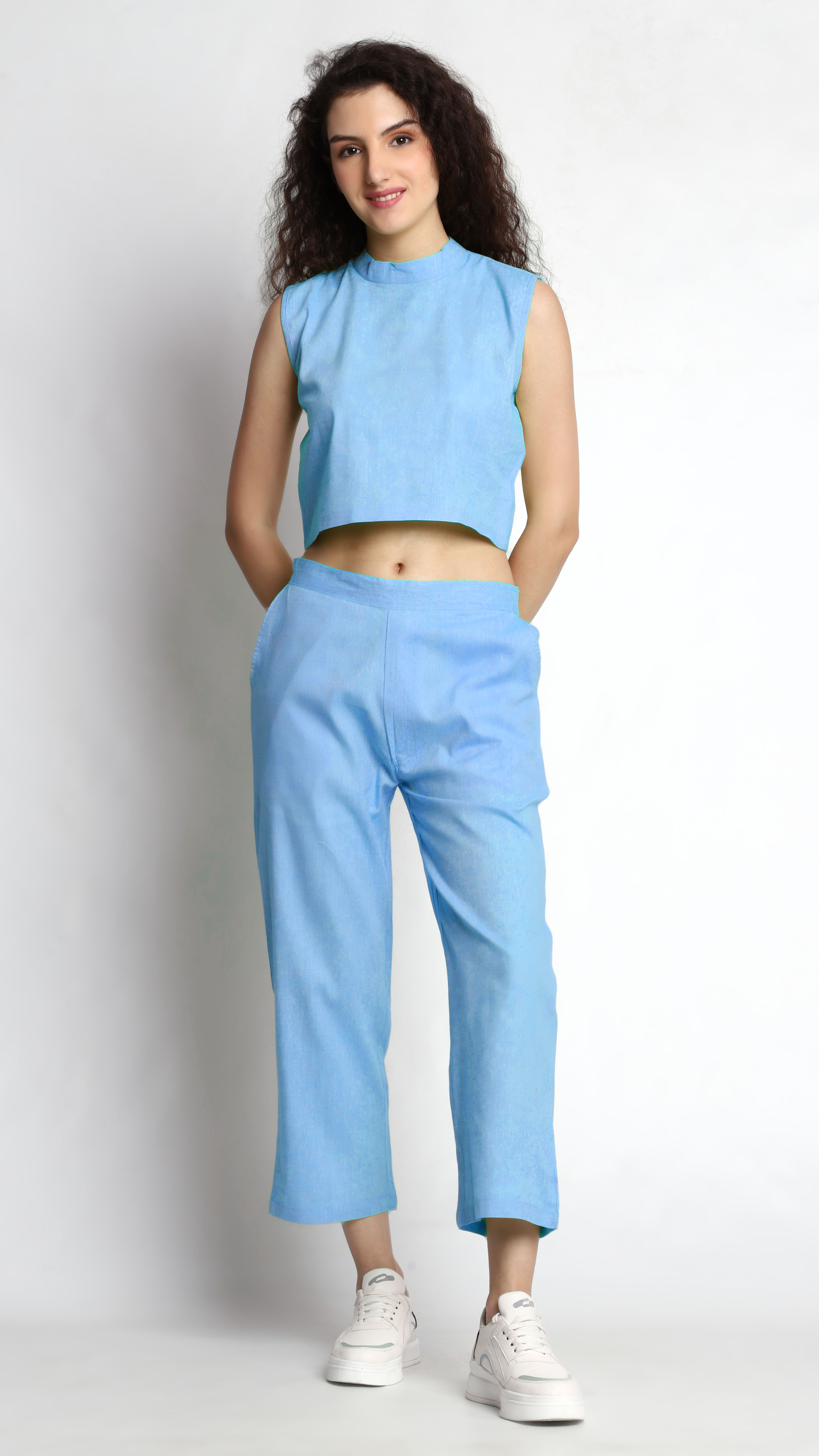 Blue Chic Sleeveless Crop Top Co-ord Set