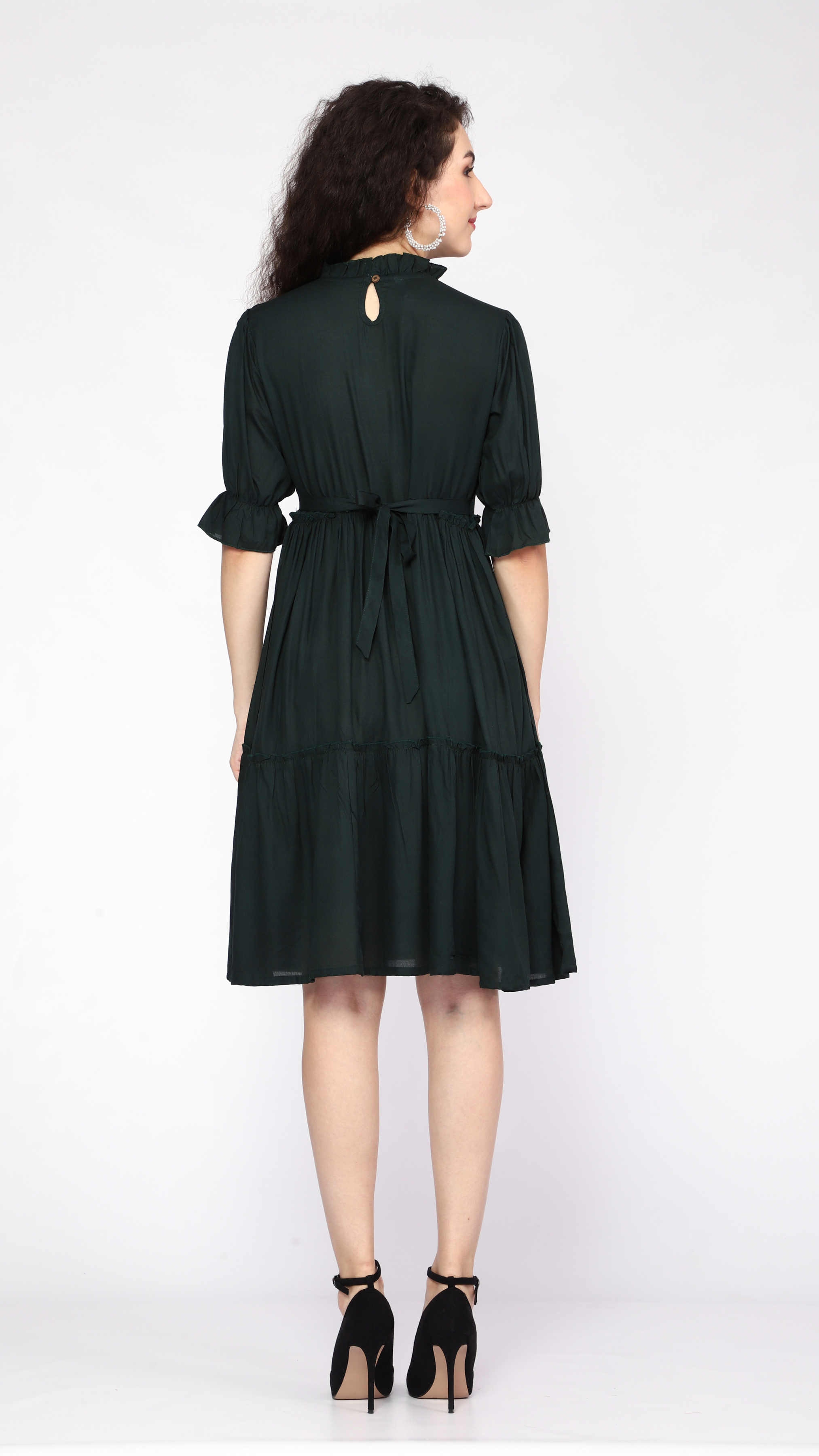 Solid Fit and Flare Dress: Calf-Length