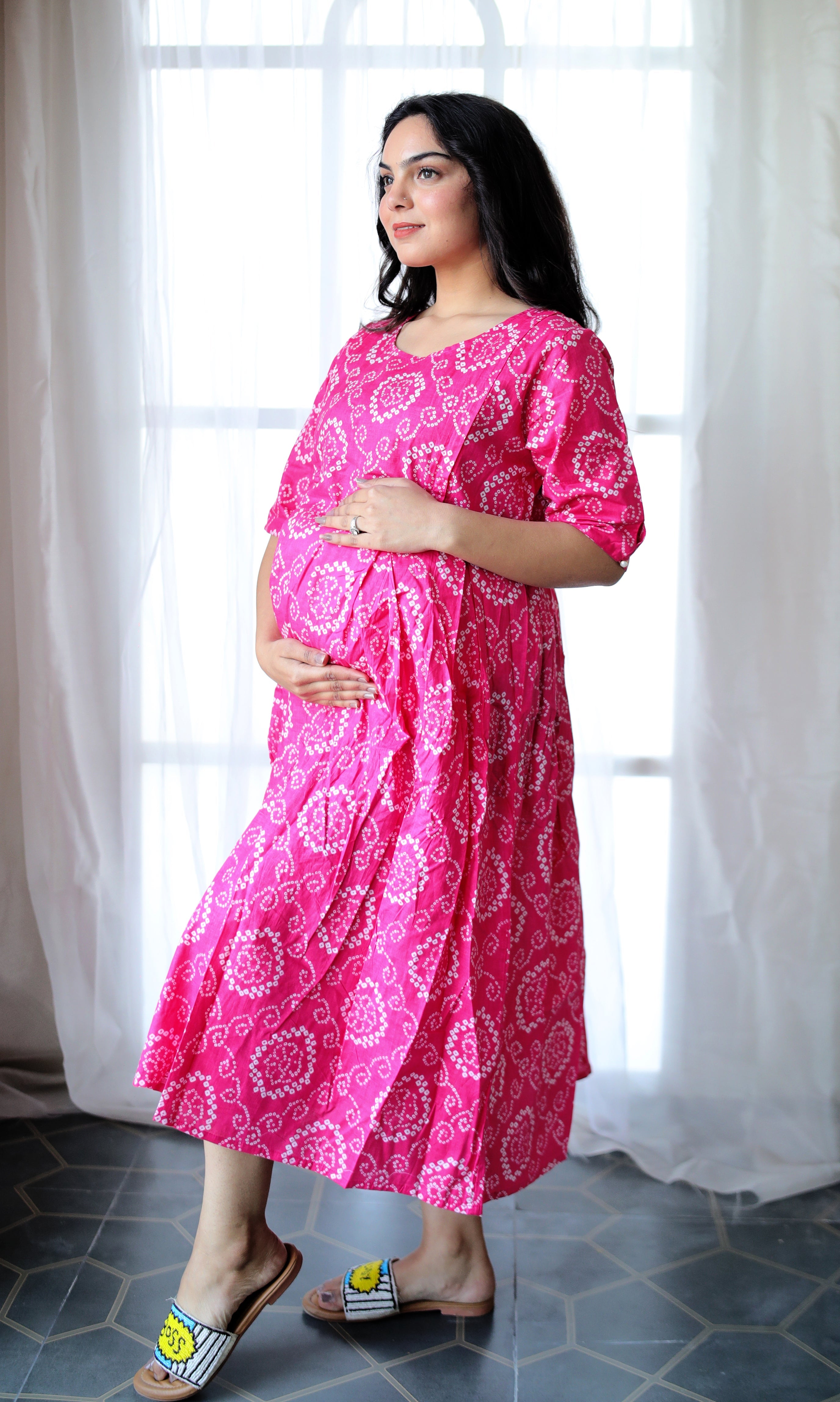 Stylish Fit and Flare Cotton Maternity Dress