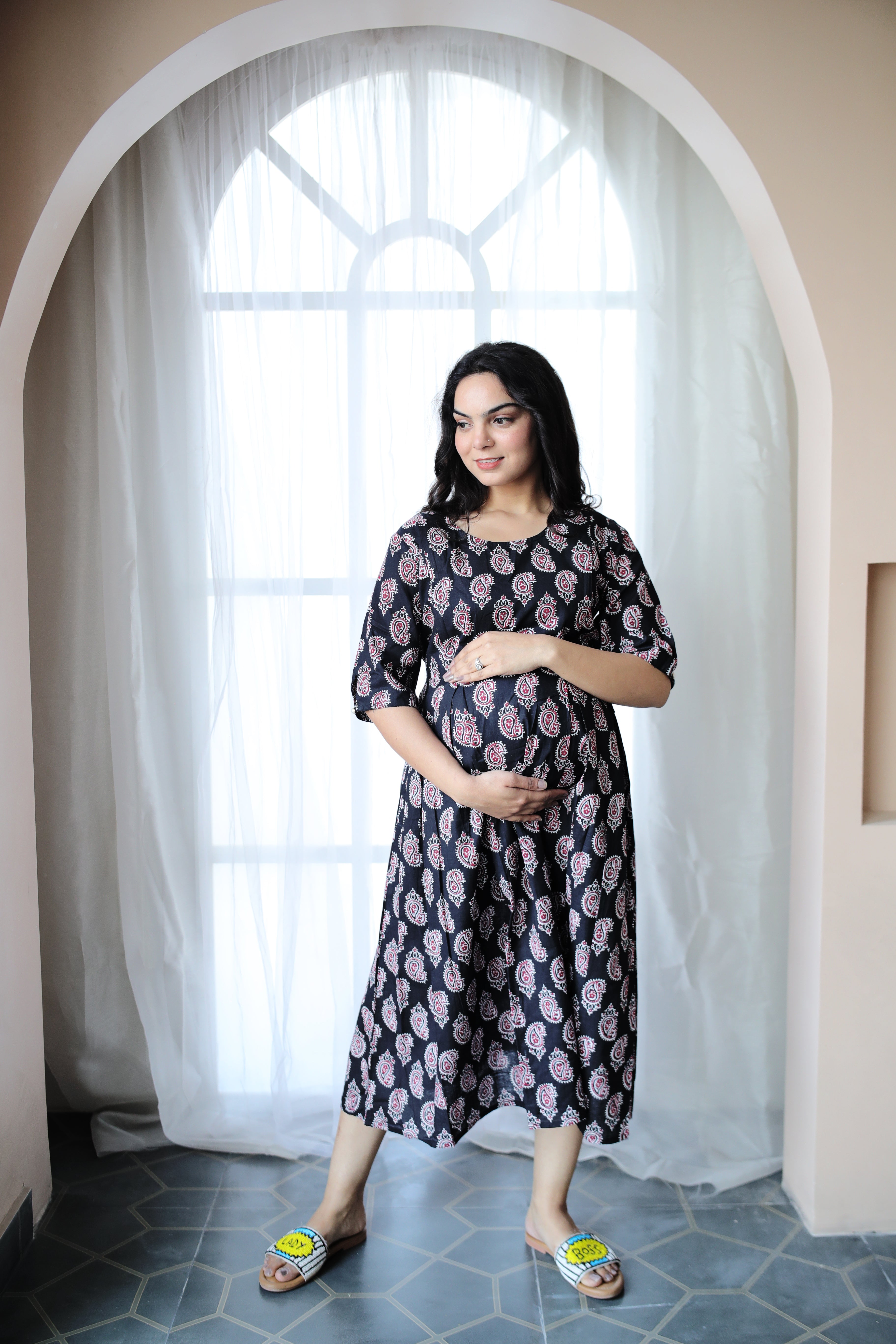 Stylish Fit and Flare Cotton Maternity Dress