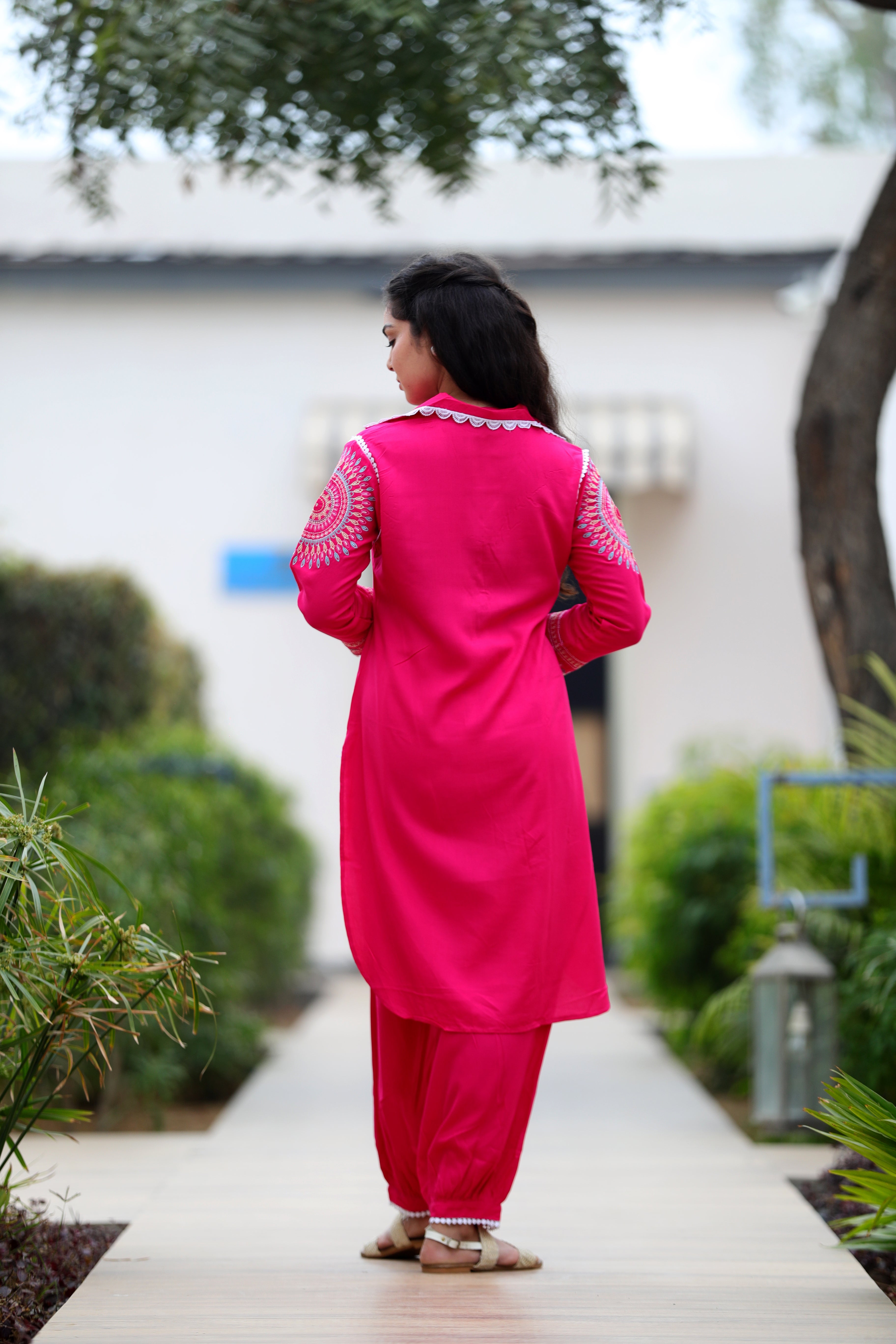 Plus Size Pink Rayon Embroidered Co-ord Set