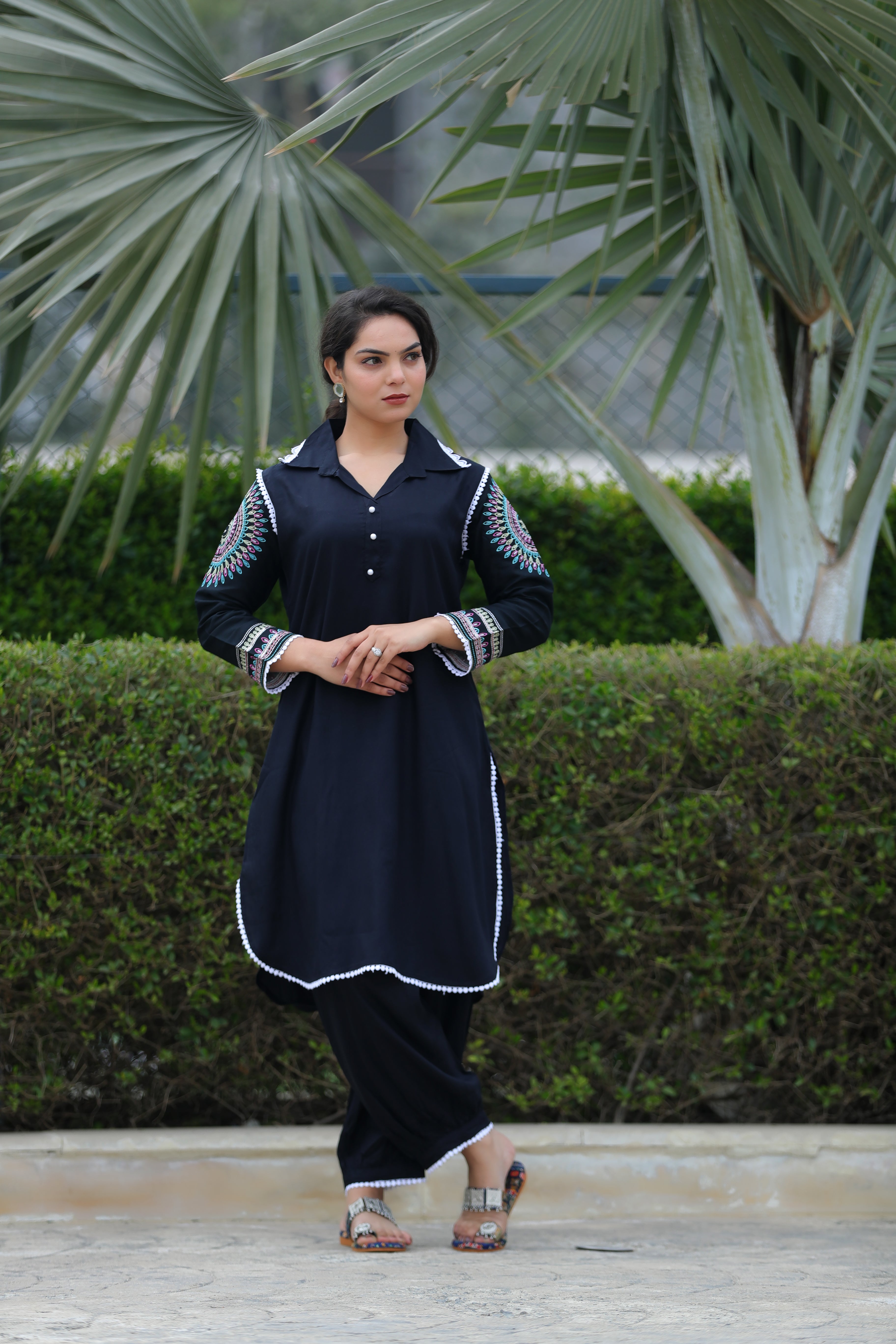 Black Rayon Embroidered Co-ord Set