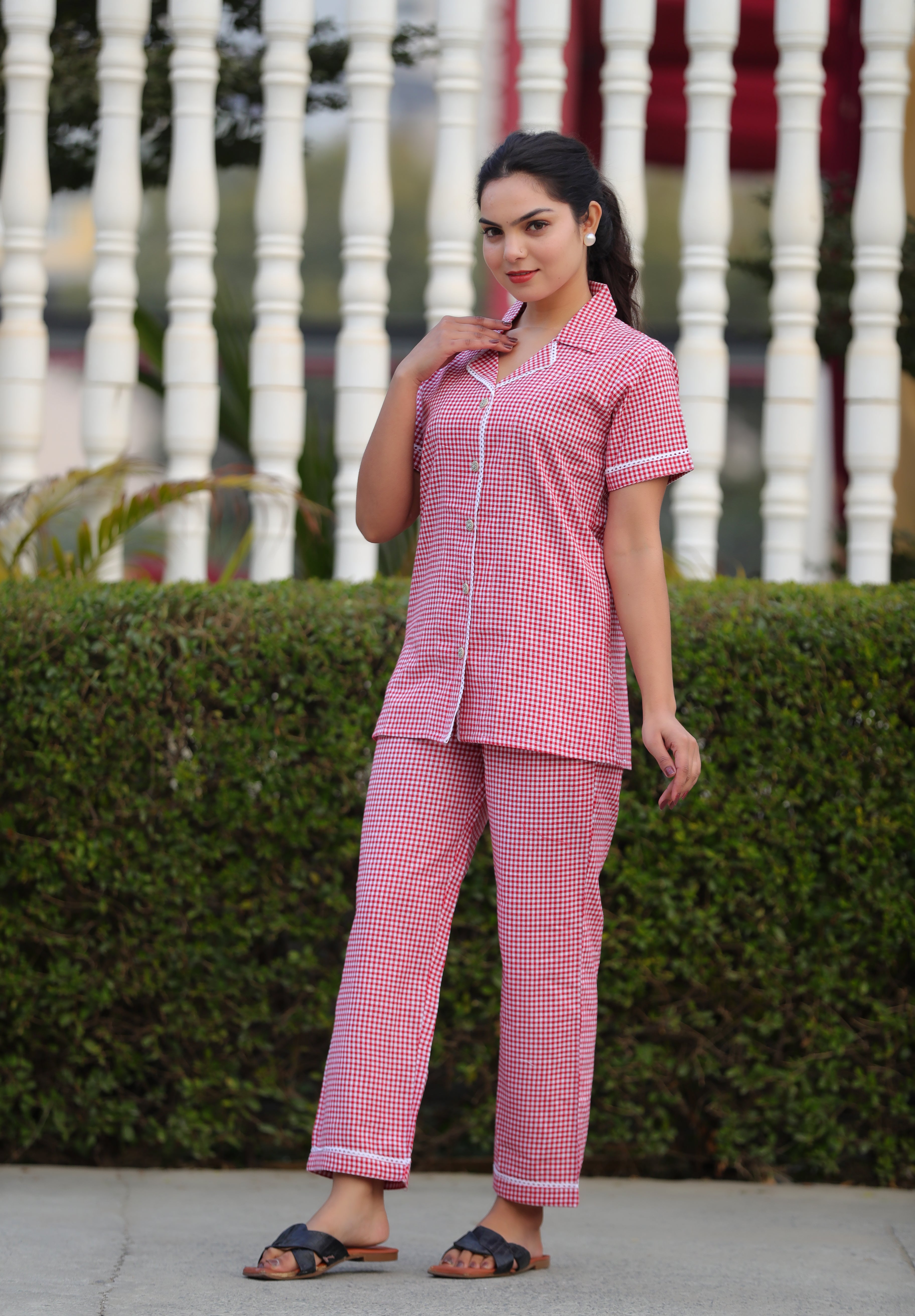"Classic Check Print Pure Cotton Night Suit