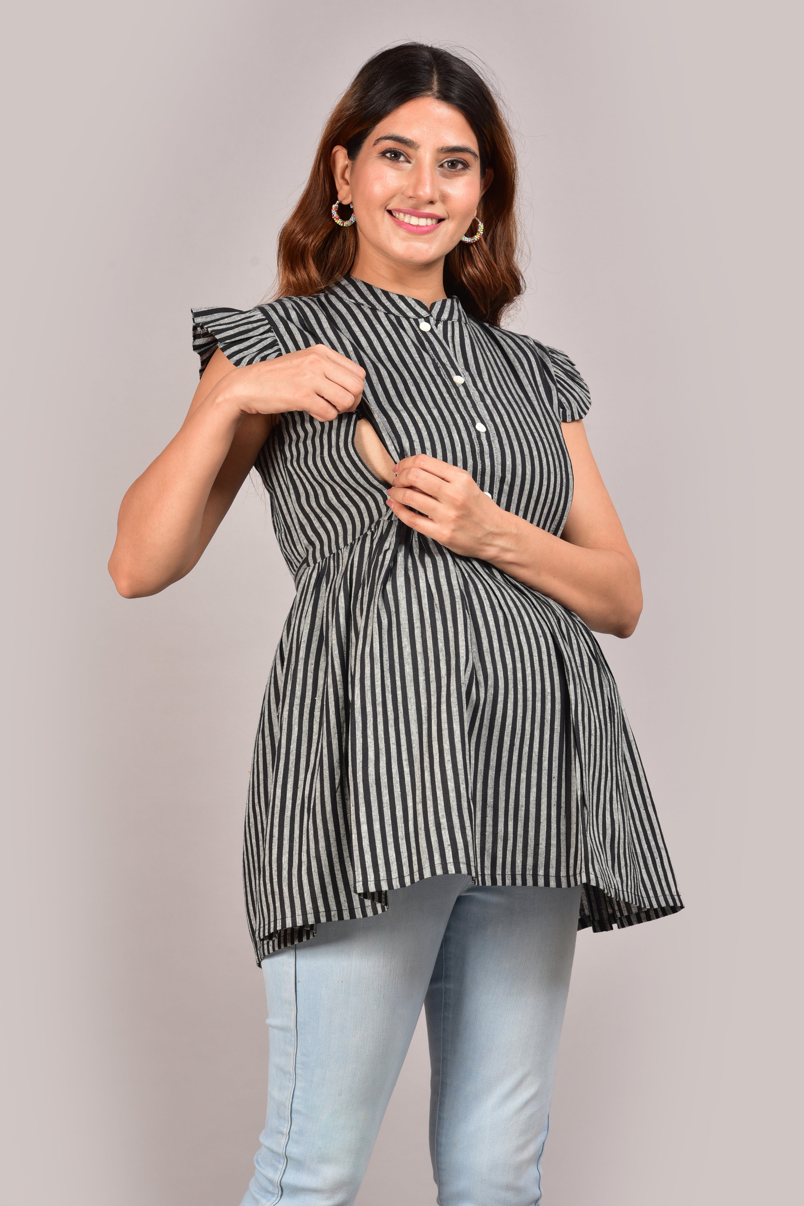 Pure Cotton Stripped Maternity Top for women