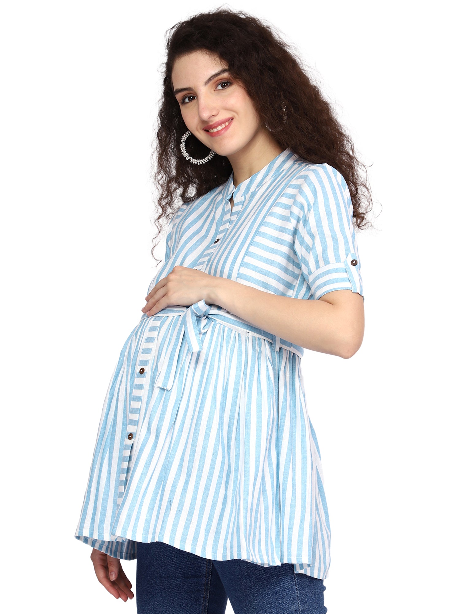 Pink Striped Maternity Top: Pure Cotton, Fit and Flare