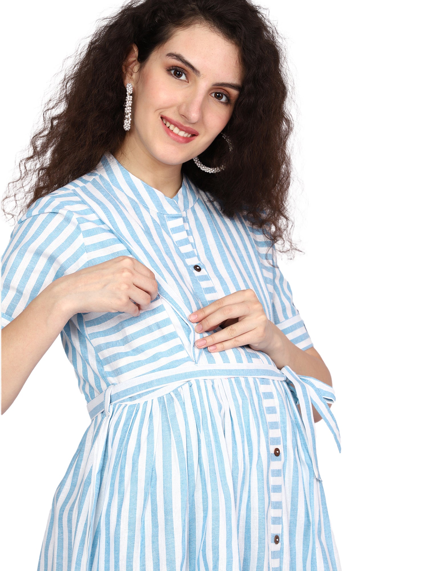 Serene Blue Striped Maternity Top