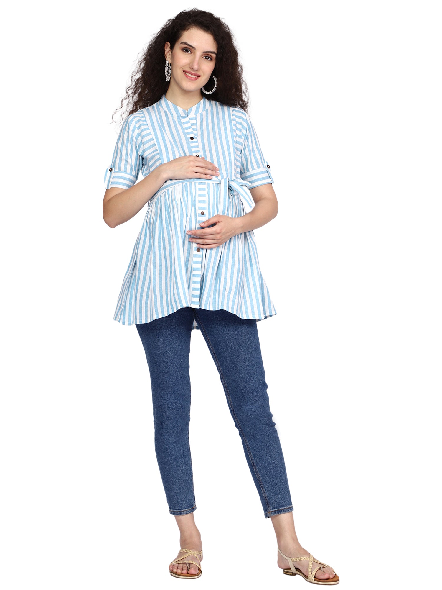 Pink Striped Maternity Top: Pure Cotton, Fit and Flare