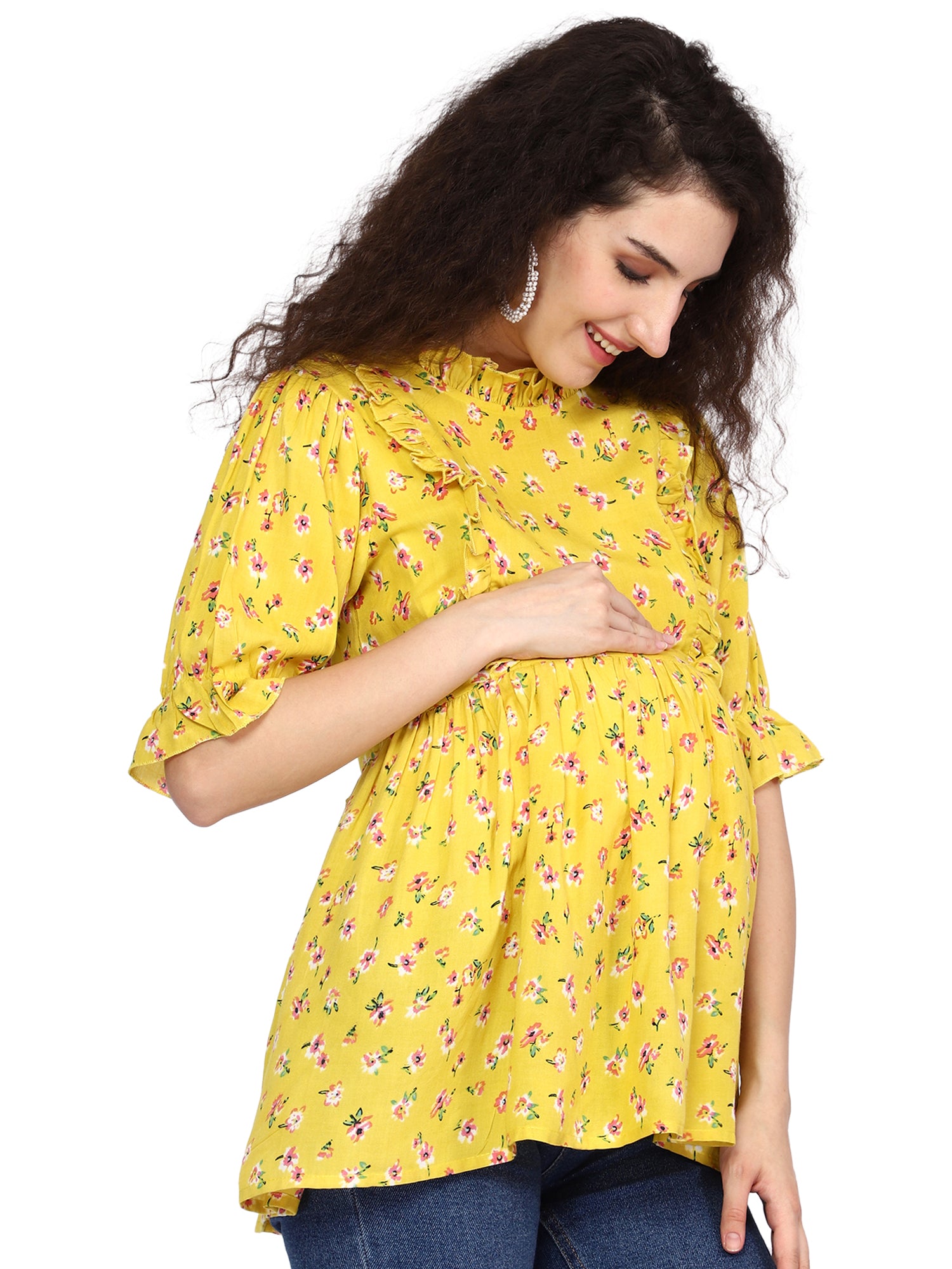 Fit and Flare Yellow Maternity Top