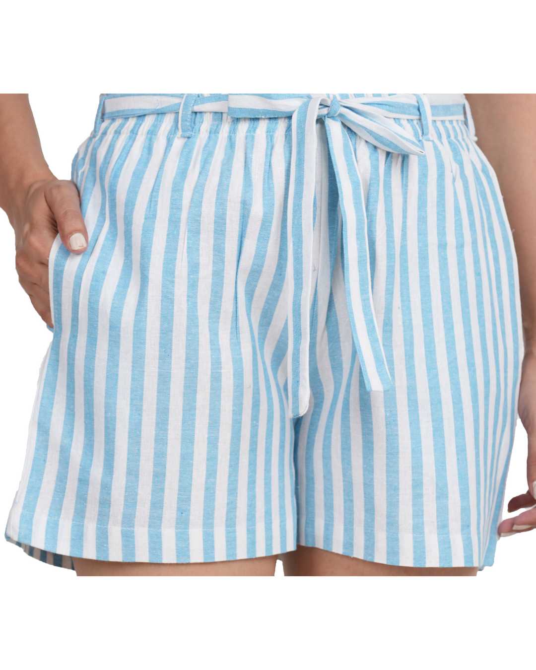 Plus size Striped Women Blue Regular Shorts