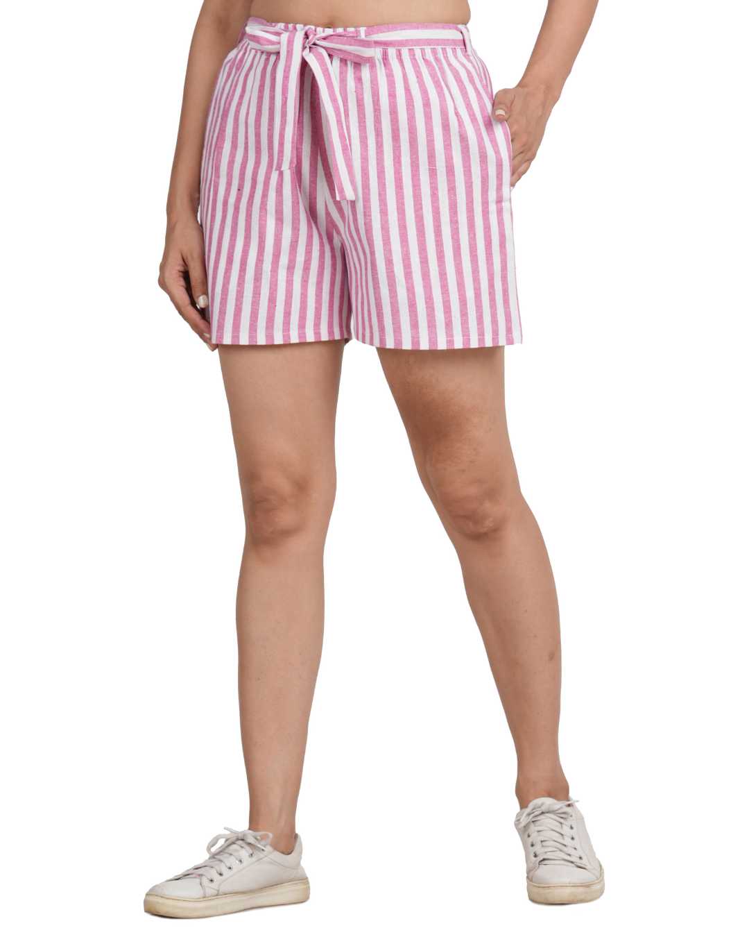 Plus size Striped Women Pink Regular Shorts
