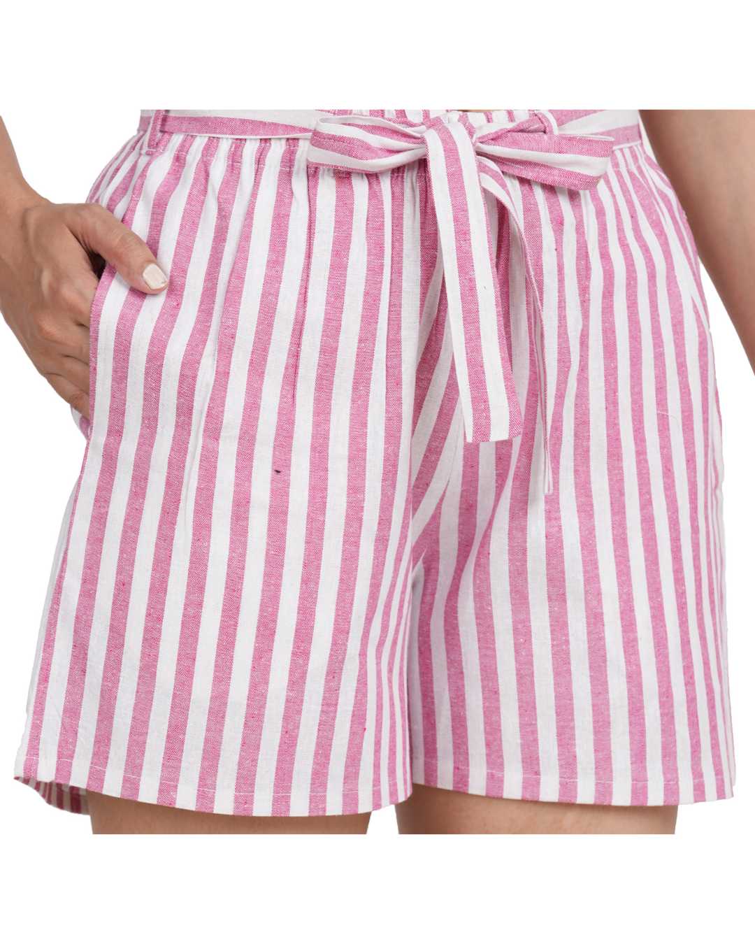 Plus size Striped Women Pink Regular Shorts