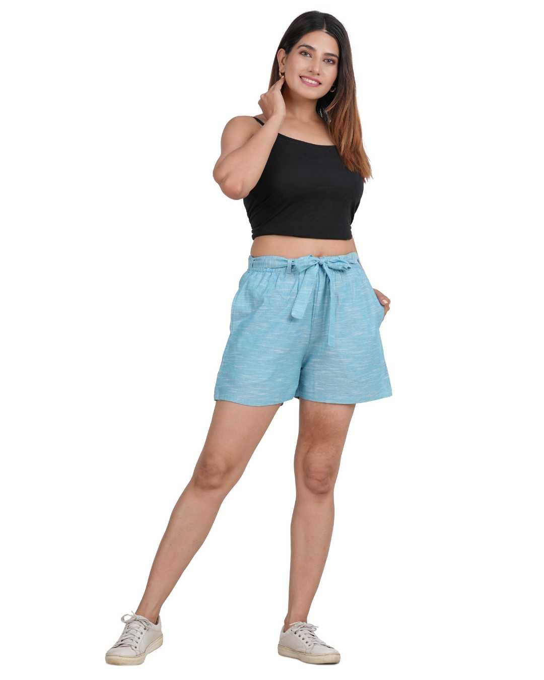 Plus size Solid Women Blue Regular Shorts