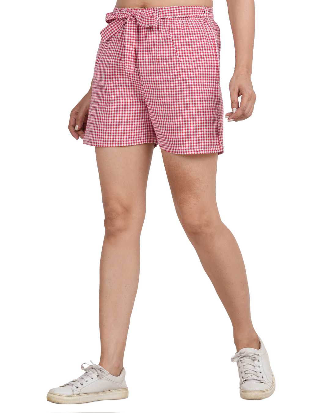 Plus size Checkered Women Red Regular Shorts