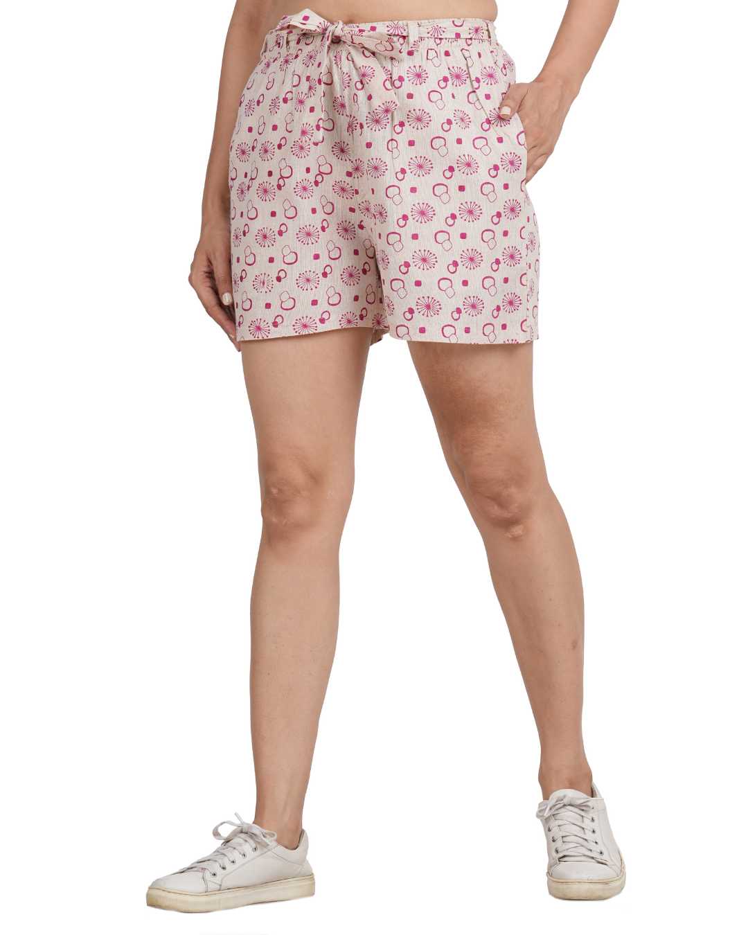 Plus size Printed Women White Regular Shorts