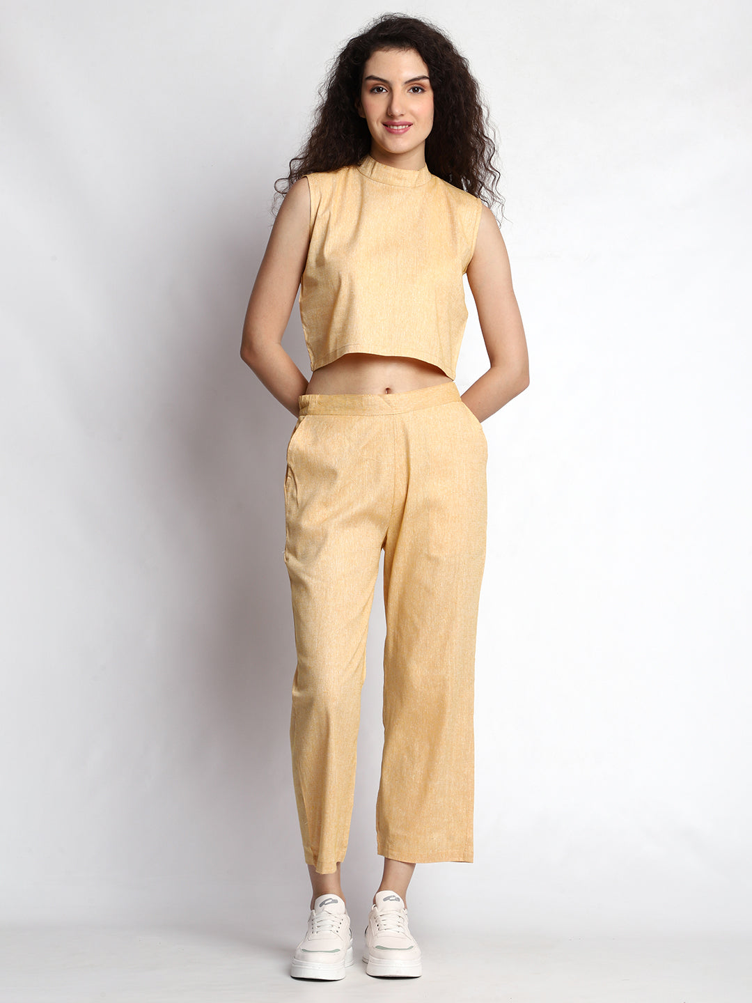 Yellow Chic Sleeveless Crop Top Co-ord Set