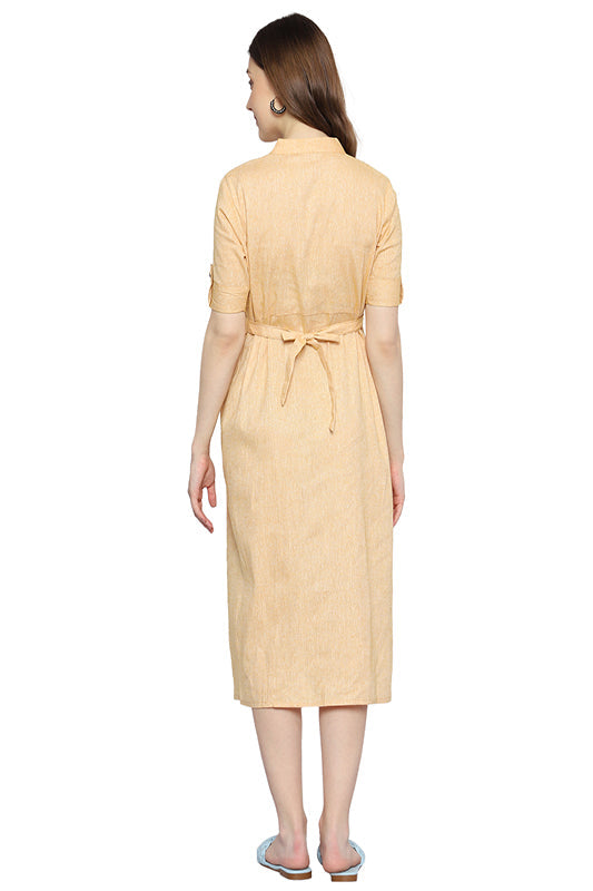 Cotton Pastal Yellow Maternity Dress with Twin Zipper Design