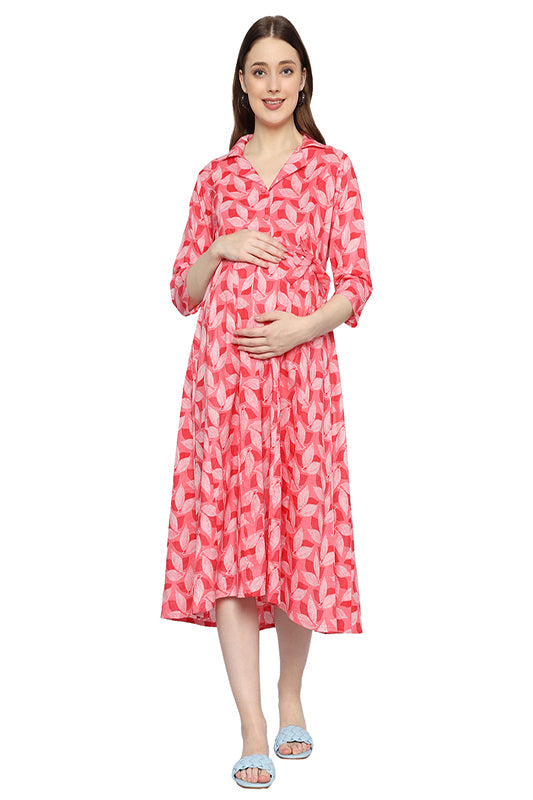 Plus size Stylish Yellow Cotton Maternity Dress with Collins Print