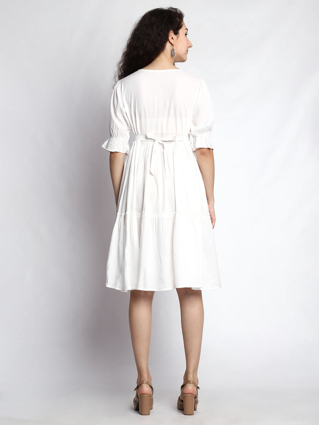 Timeless White Embroidered Pleated Dress