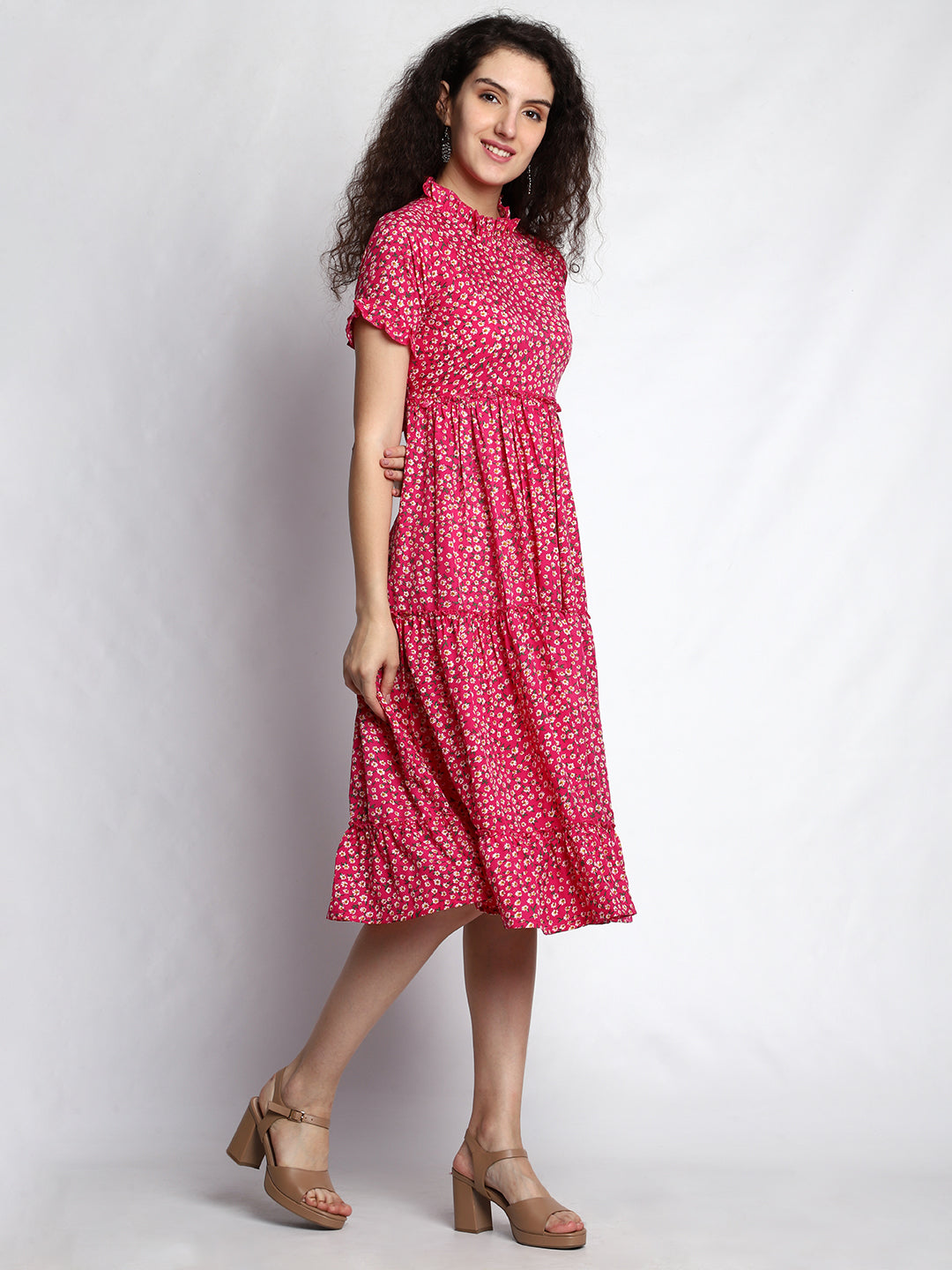 Charming Pink Floral Print Fit and Flare Dress