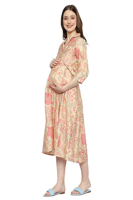 Plus size Floral Printed Cotton Maternity Dress