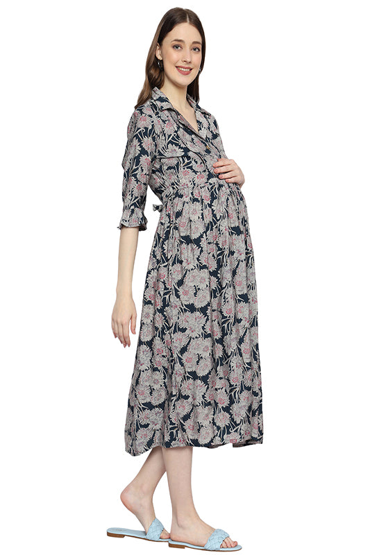 Plus size Stylish Cuban Collar Maternity Dress in Modal Fabric