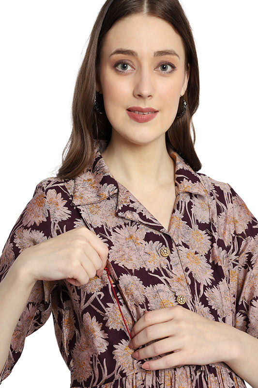 Plus size Stylish Cuban Collar Maternity Dress in Modal Fabric