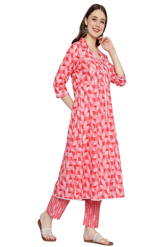 Plus Size Pink Rayon Ethnic Co-ord Set with Printed Collins Pattern