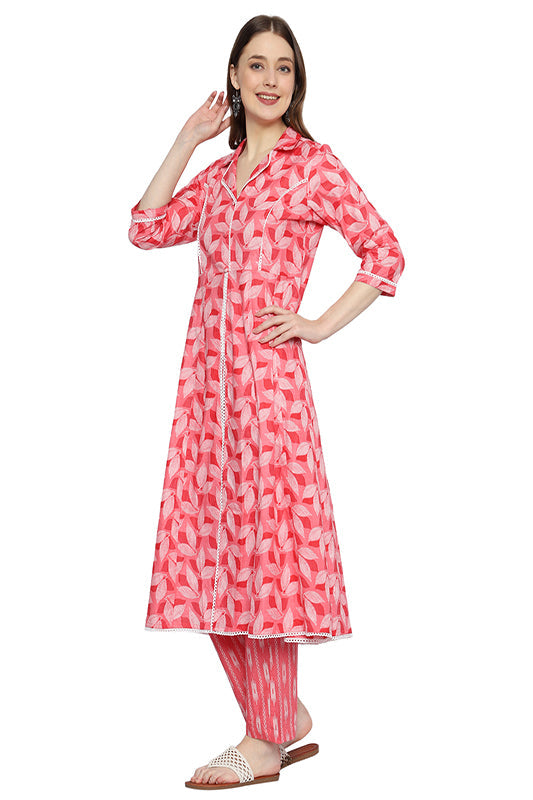 Plus Size Pink Rayon Ethnic Co-ord Set with Printed Collins Pattern