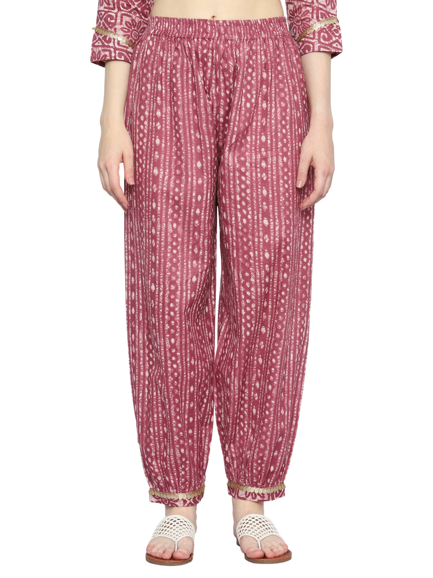 Plus Size Maroon Rayon Ethnic Co-ord Set with Printed White Lines