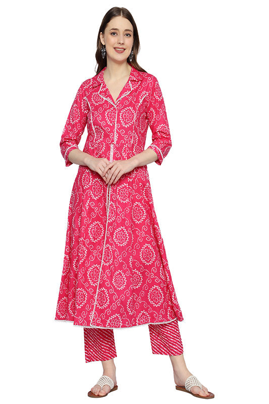 Plus Size Pink Printed Rayon Ethnic Co-Ord Set