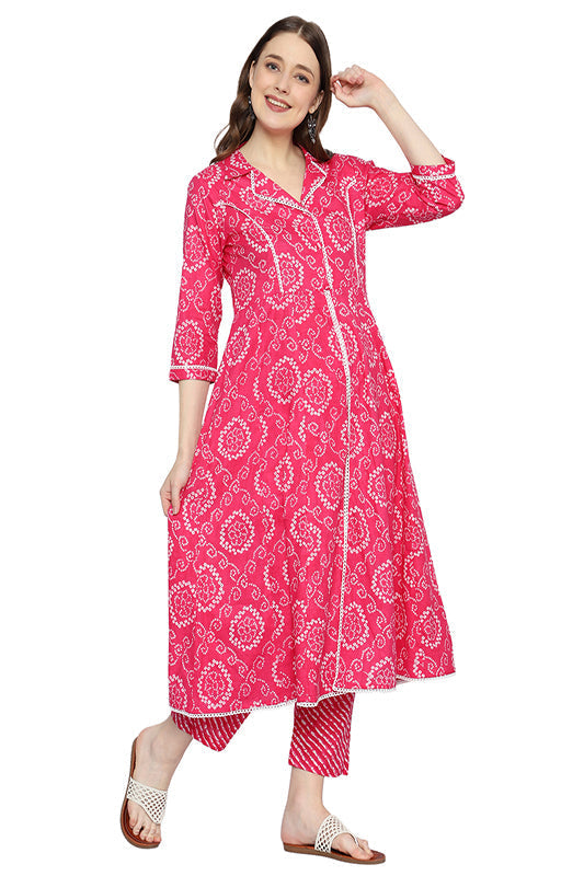 Plus Size Pink Printed Rayon Ethnic Co-Ord Set