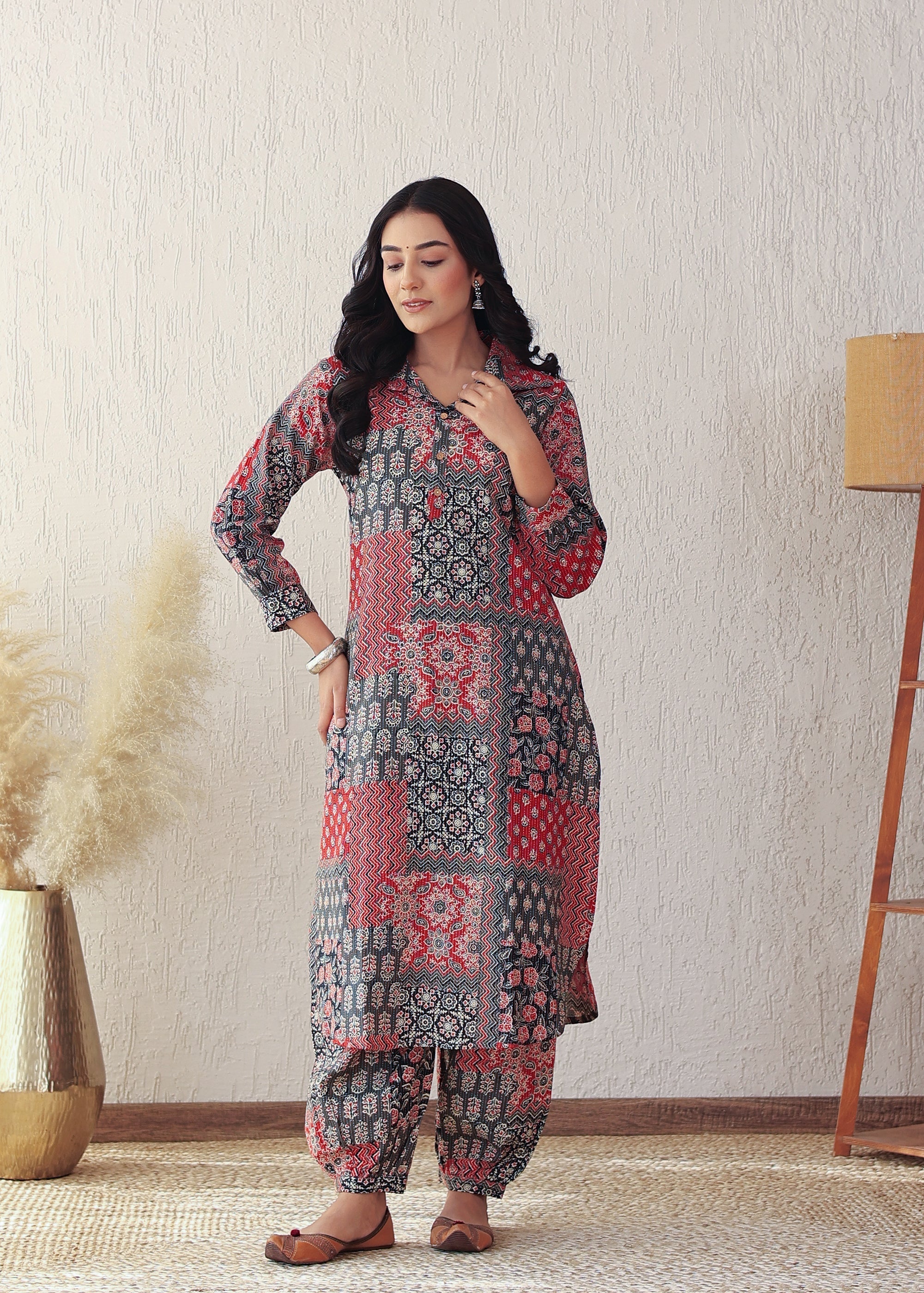 Plus Size Colorful Kantha Cotton Kurta Set with Afgani Pant