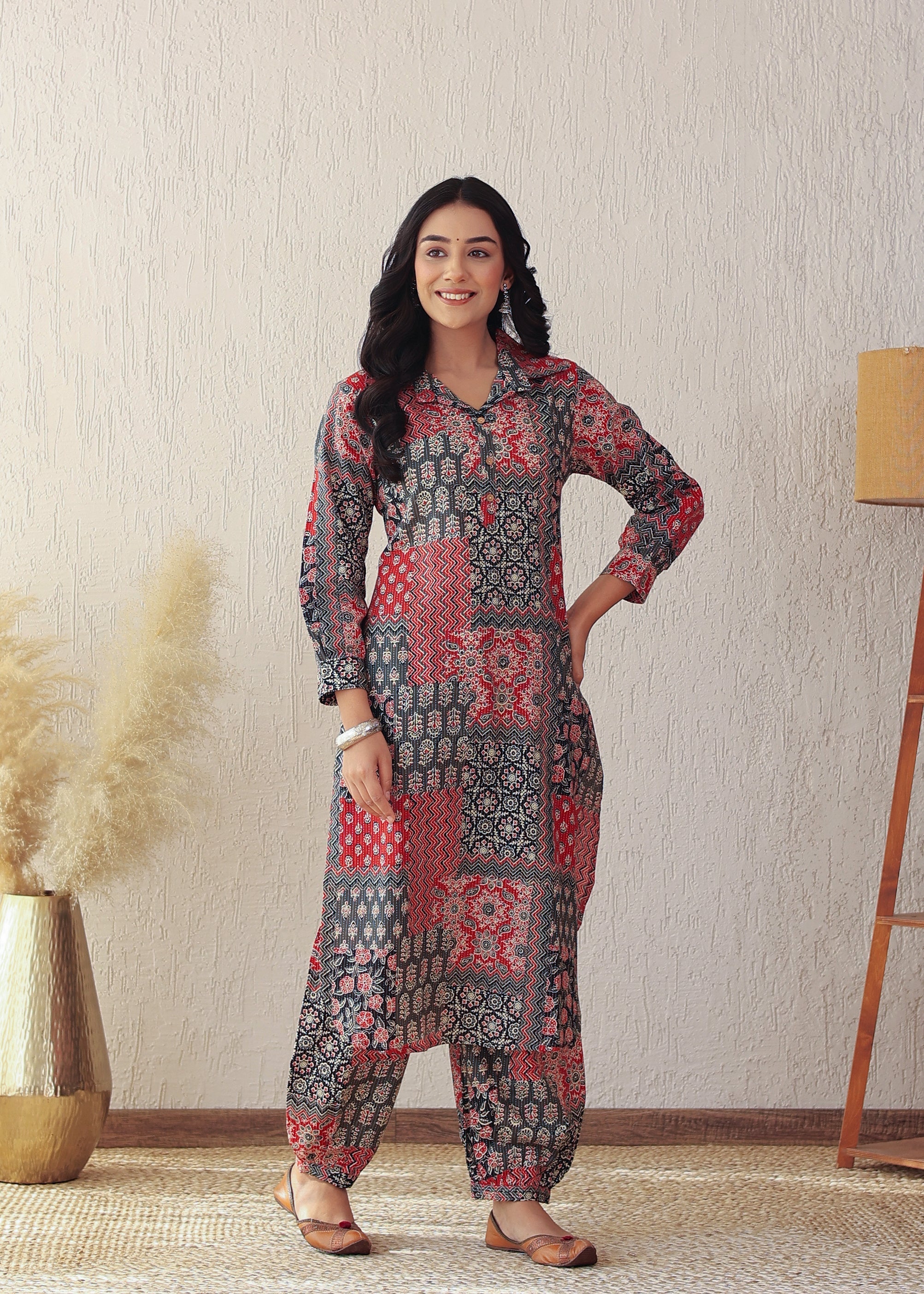 Plus Size Colorful Kantha Cotton Kurta Set with Afgani Pant