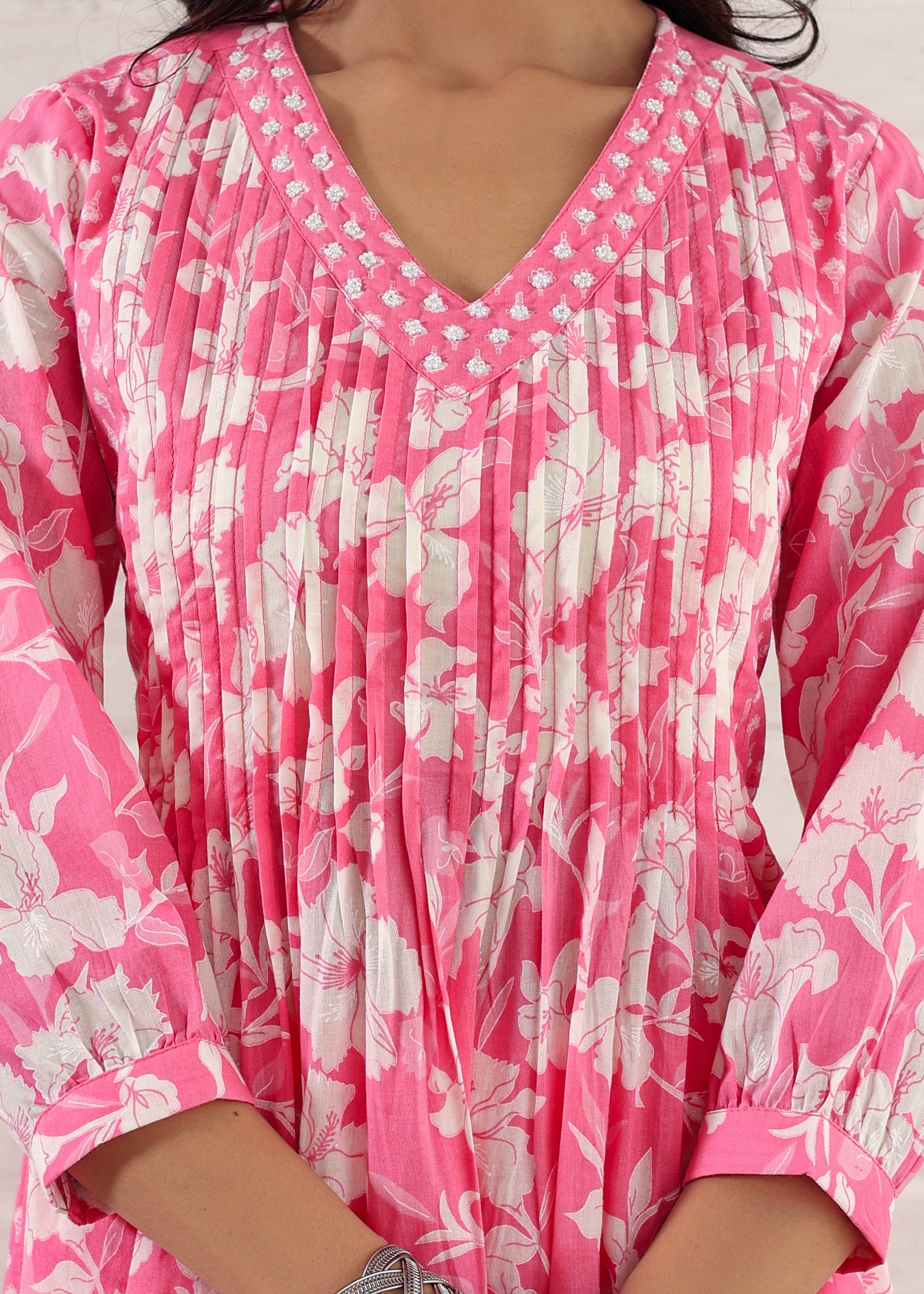 Pink Cotton Printed Kurta Pant and Dupatta Set