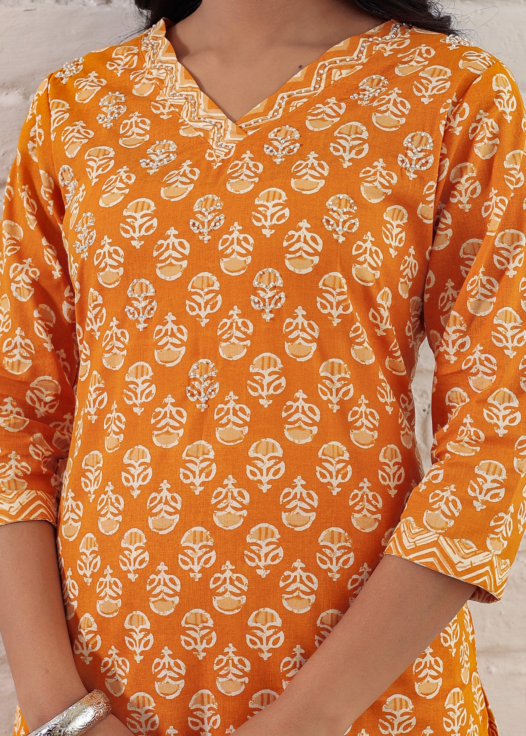 Yellow Cotton Sanganeri Printed Kurta Set with Dupatta