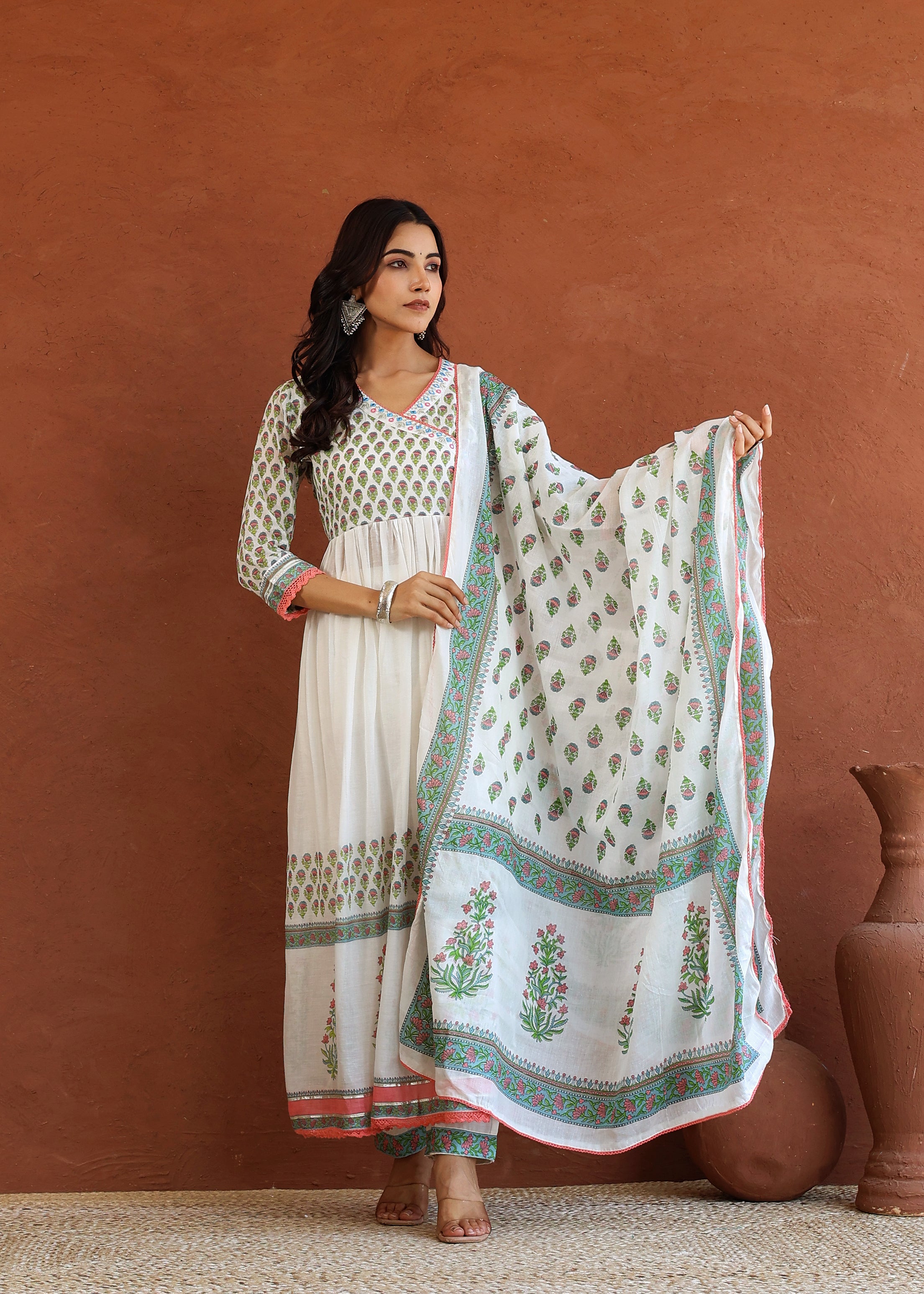 Cotton Mulmul Emboridary Printed Kurta Set