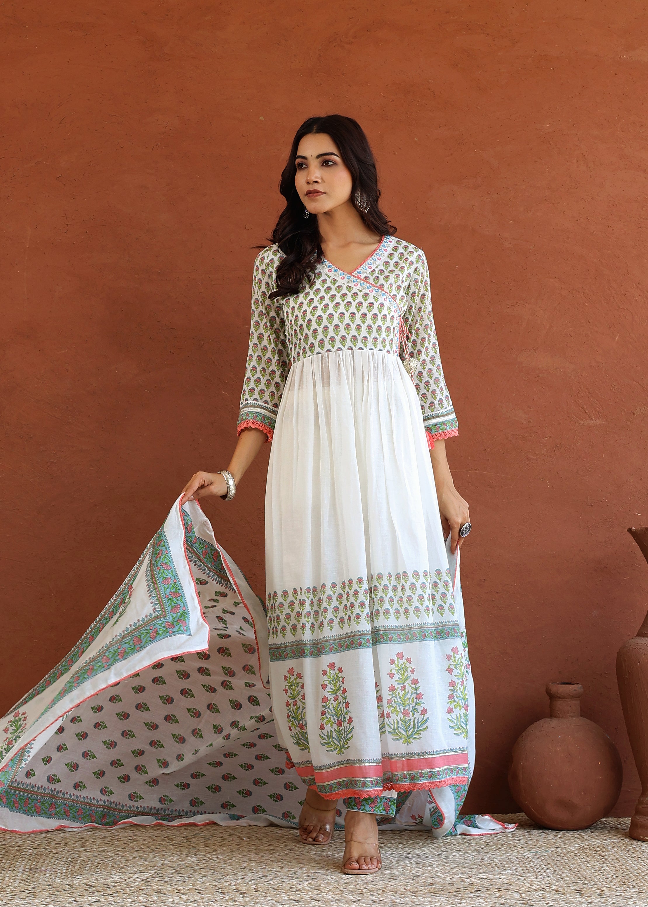 Cotton Mulmul Emboridary Printed Kurta Set