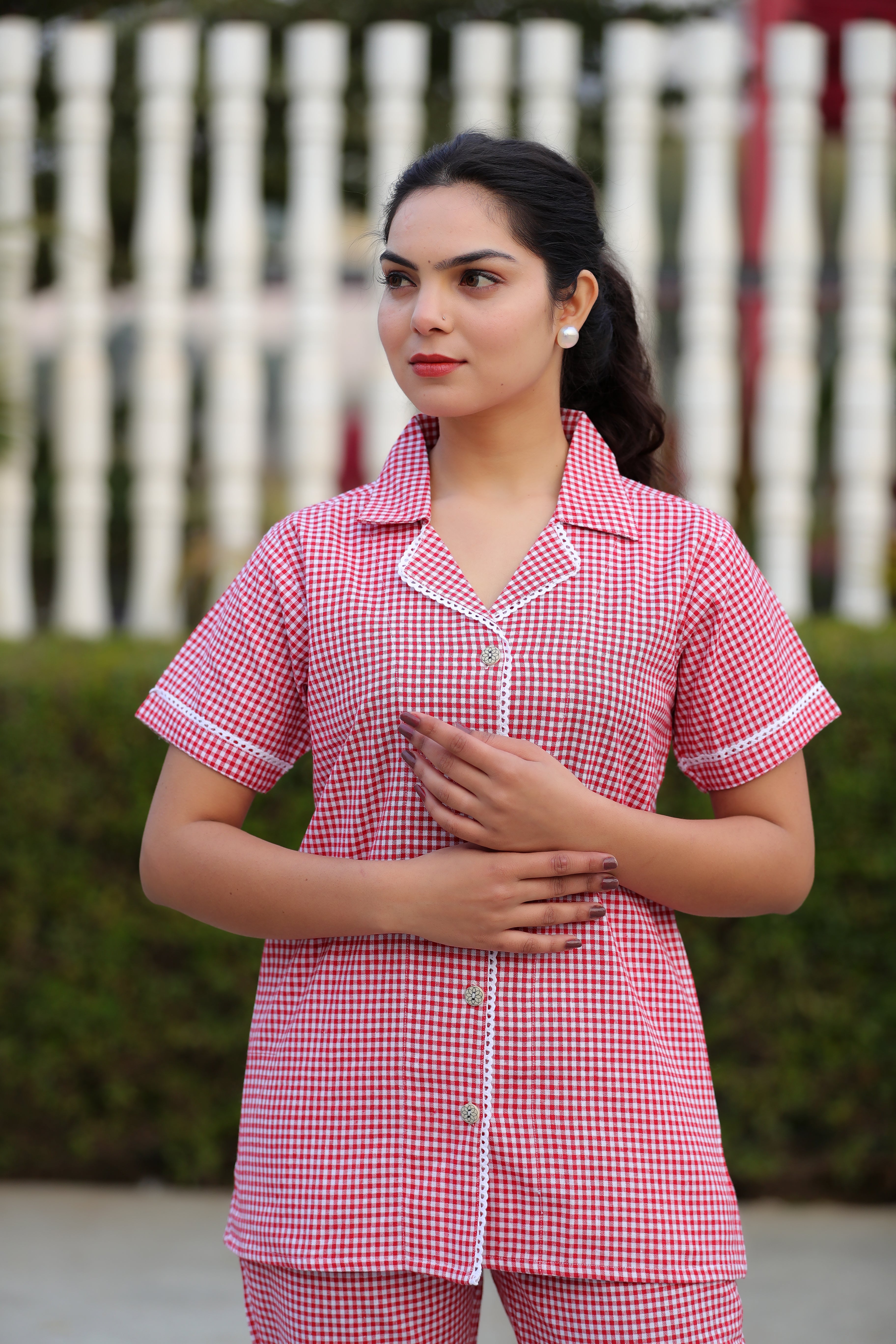 Plus Size "Classic Check Print Pure Cotton Night Suit