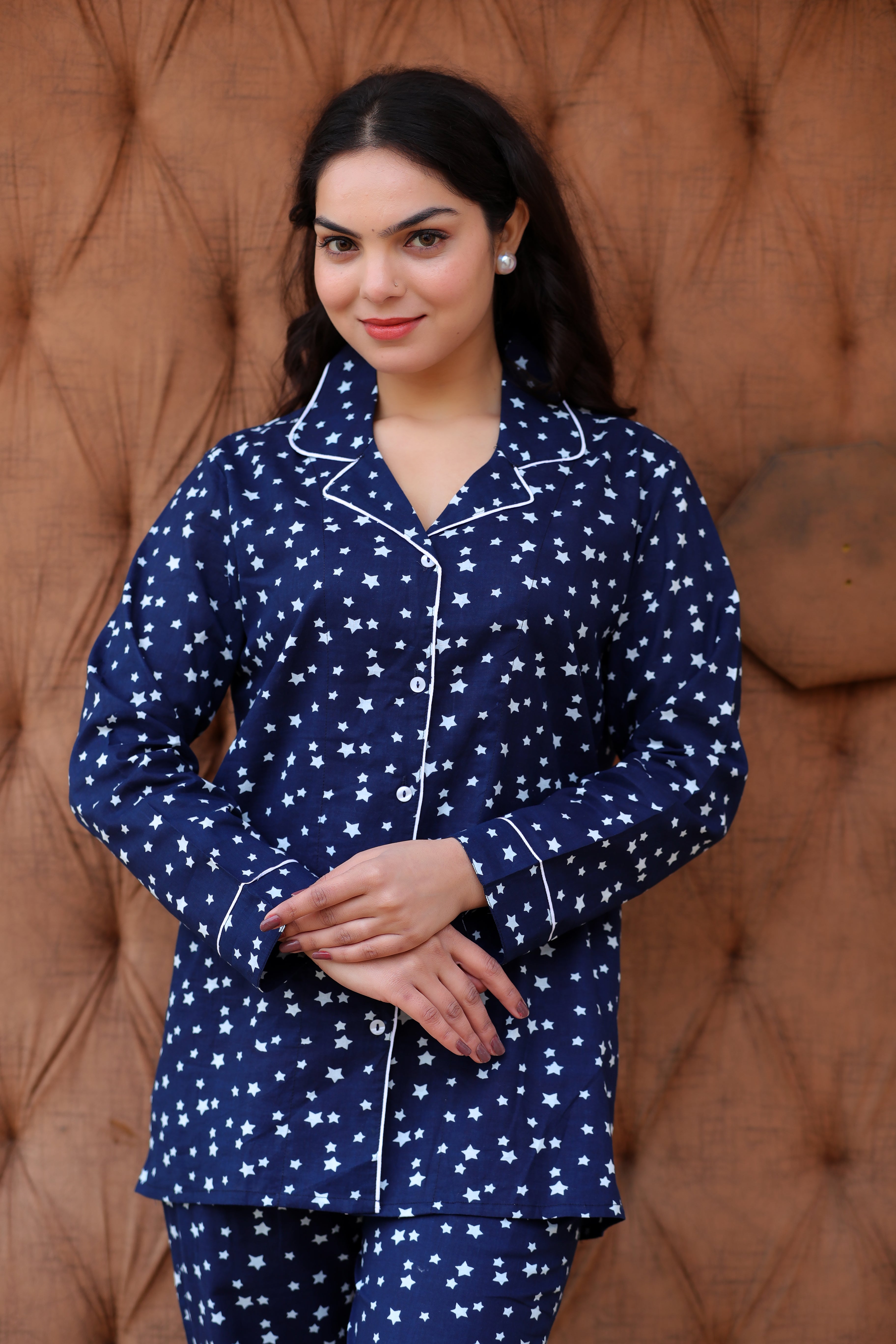 Stylish Blue Printed Night Set: Pure Cotton