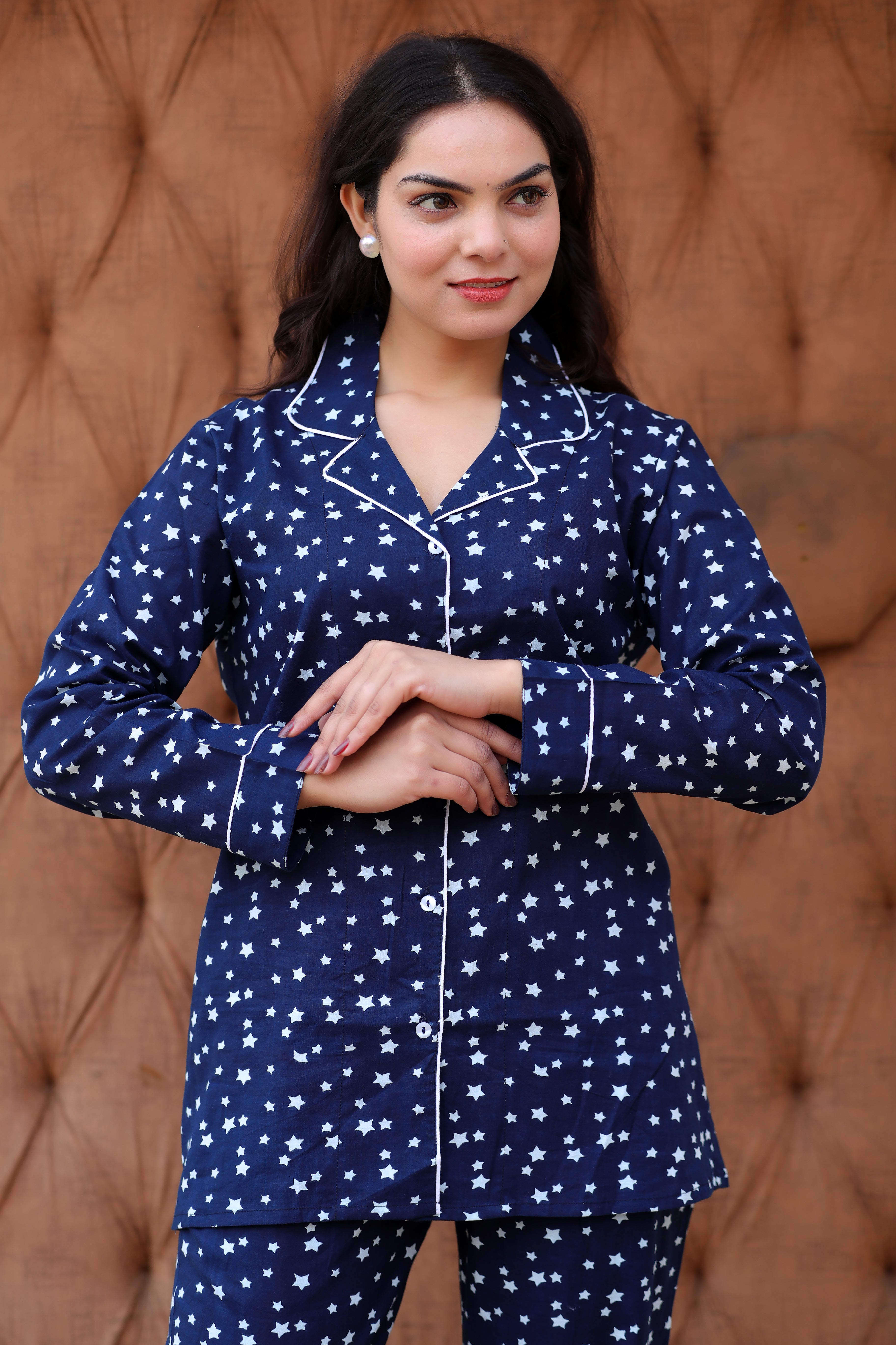 Stylish Blue Printed Night Set: Pure Cotton